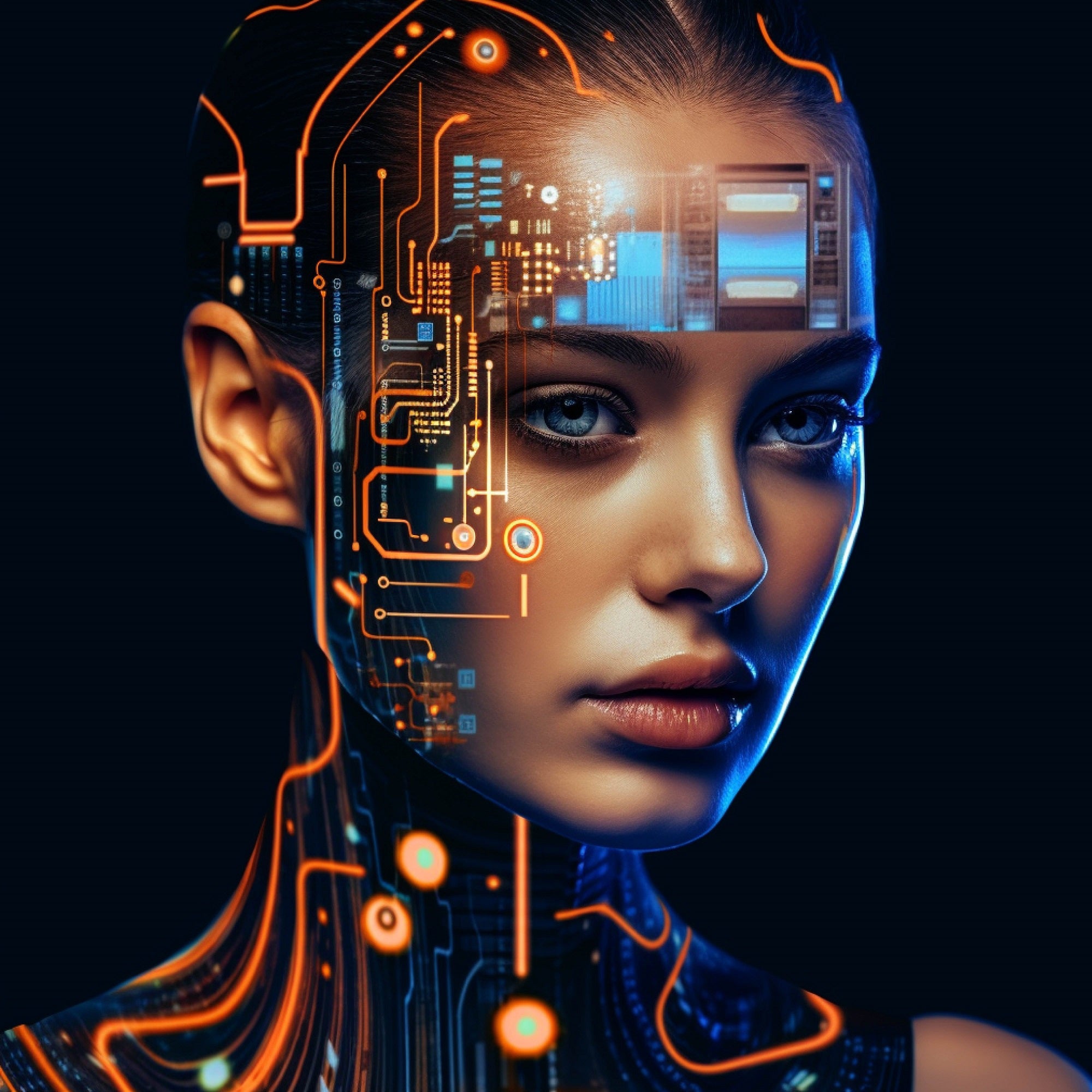 Vinyl Decal,Futuristic AI Woman Wall Art Female Portrait Technology Decor Sci-Fi Home Office Artwork