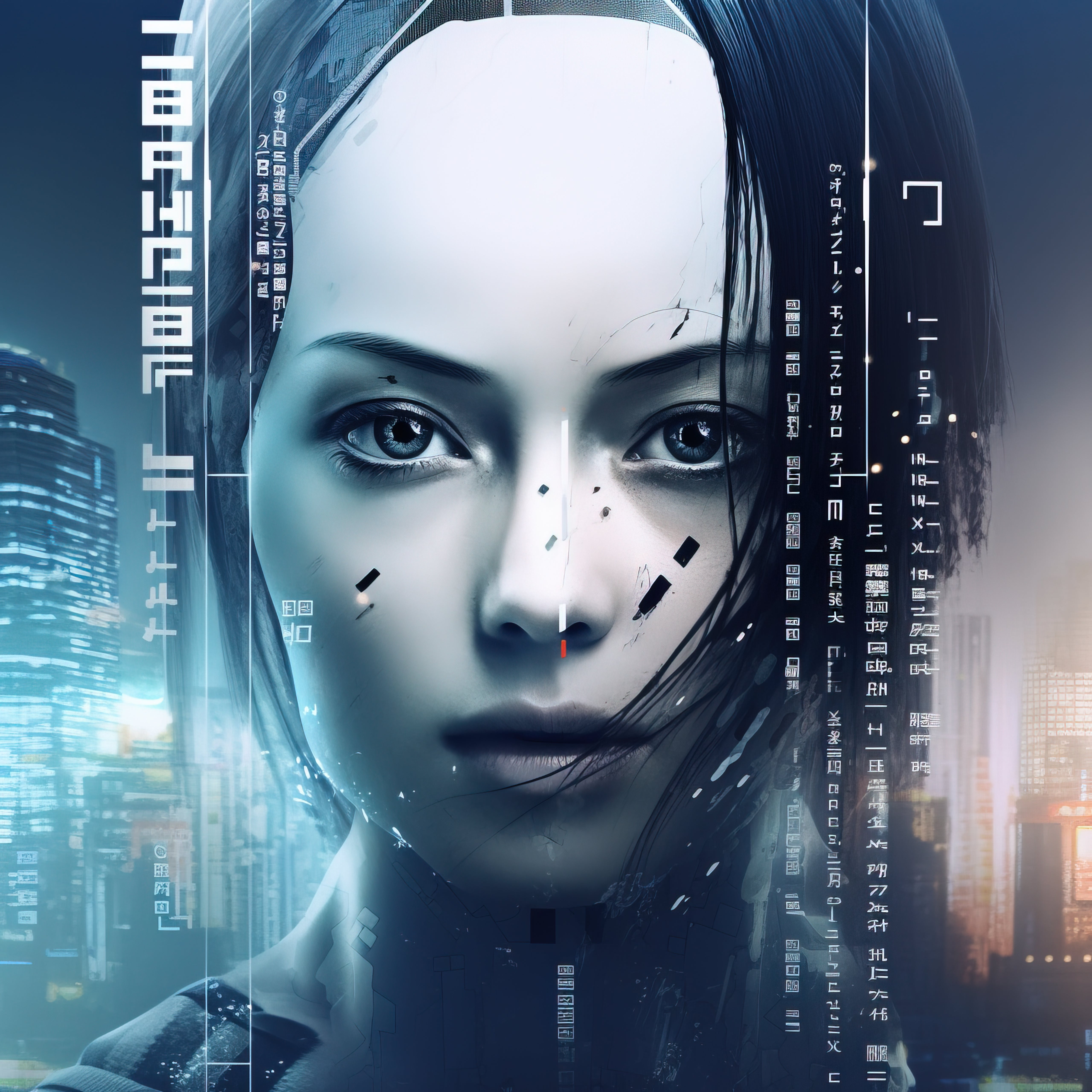 Vinyl Decal,Woman Portrait Futuristic Cityscape Wall Art Poster, 5 x 7 or 8 x 10 Inch Unframed Poste