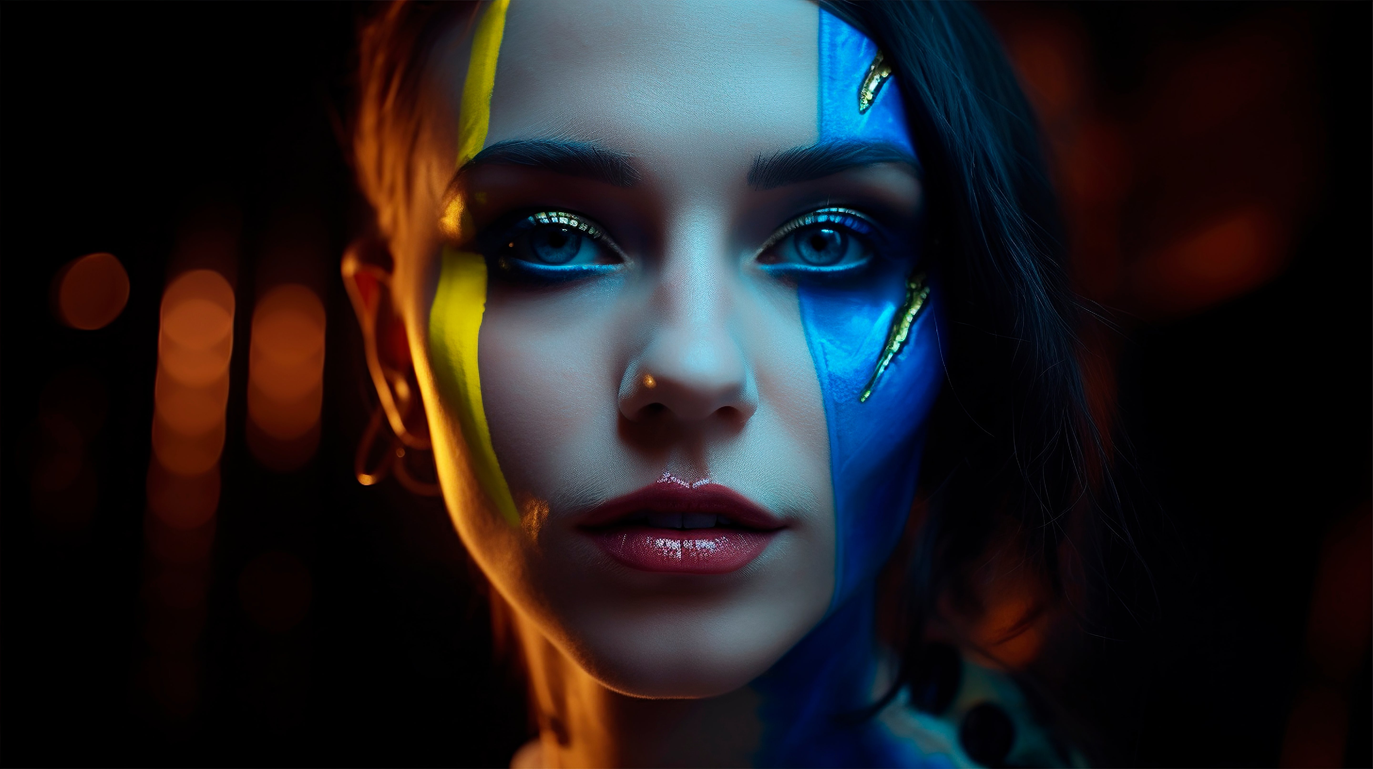 Vinyl Decal,Vibrant Blue and Yellow Artistic Portrait Wall Art, 5 x 7 or 8 x 10 Inch Unframed Poster