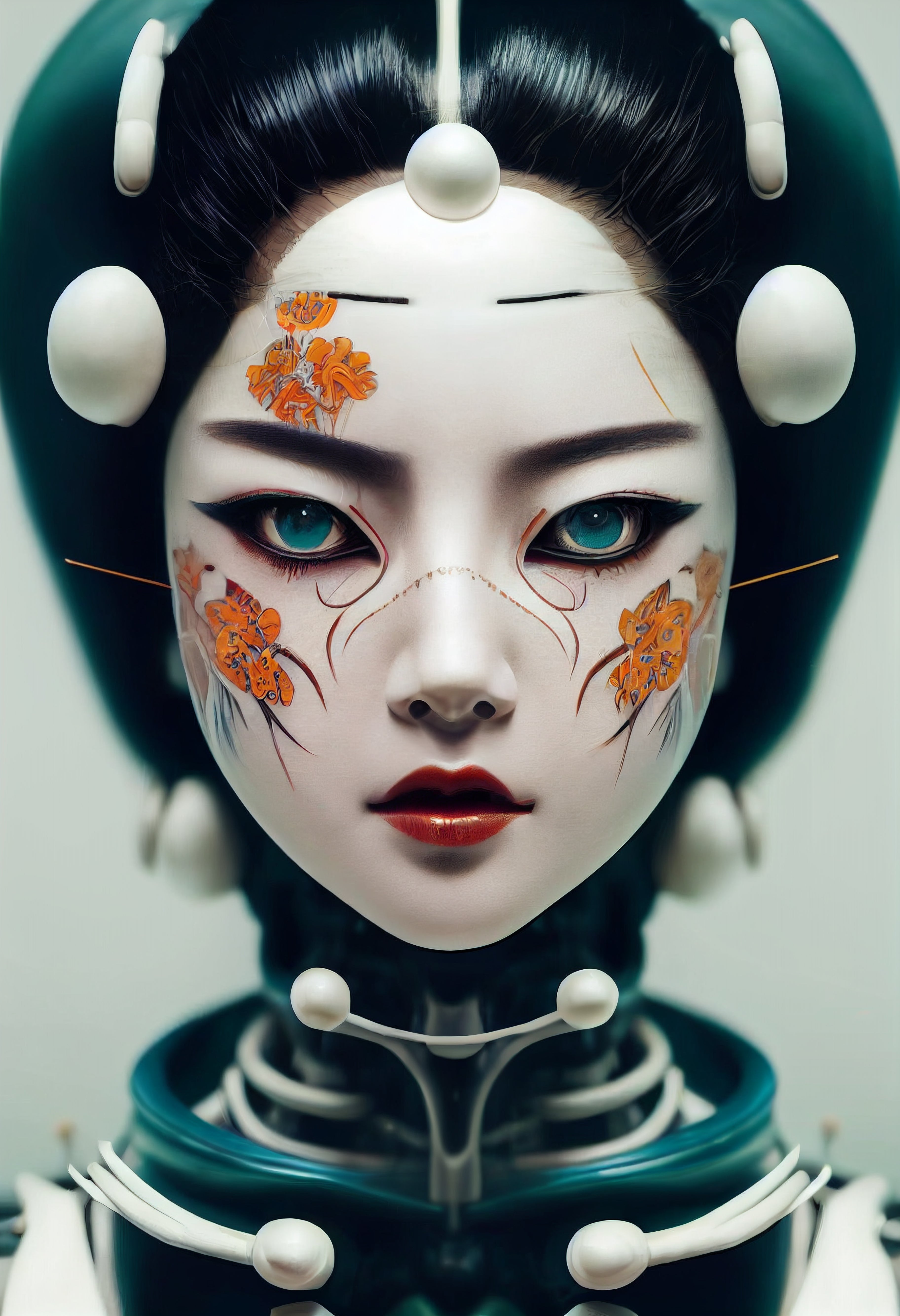 Vinyl Decal,Futuristic Cyborg Geisha Wall Art Poster AI Generated Sci-Fi Decor Print, 5 x 7 or 8 x 1