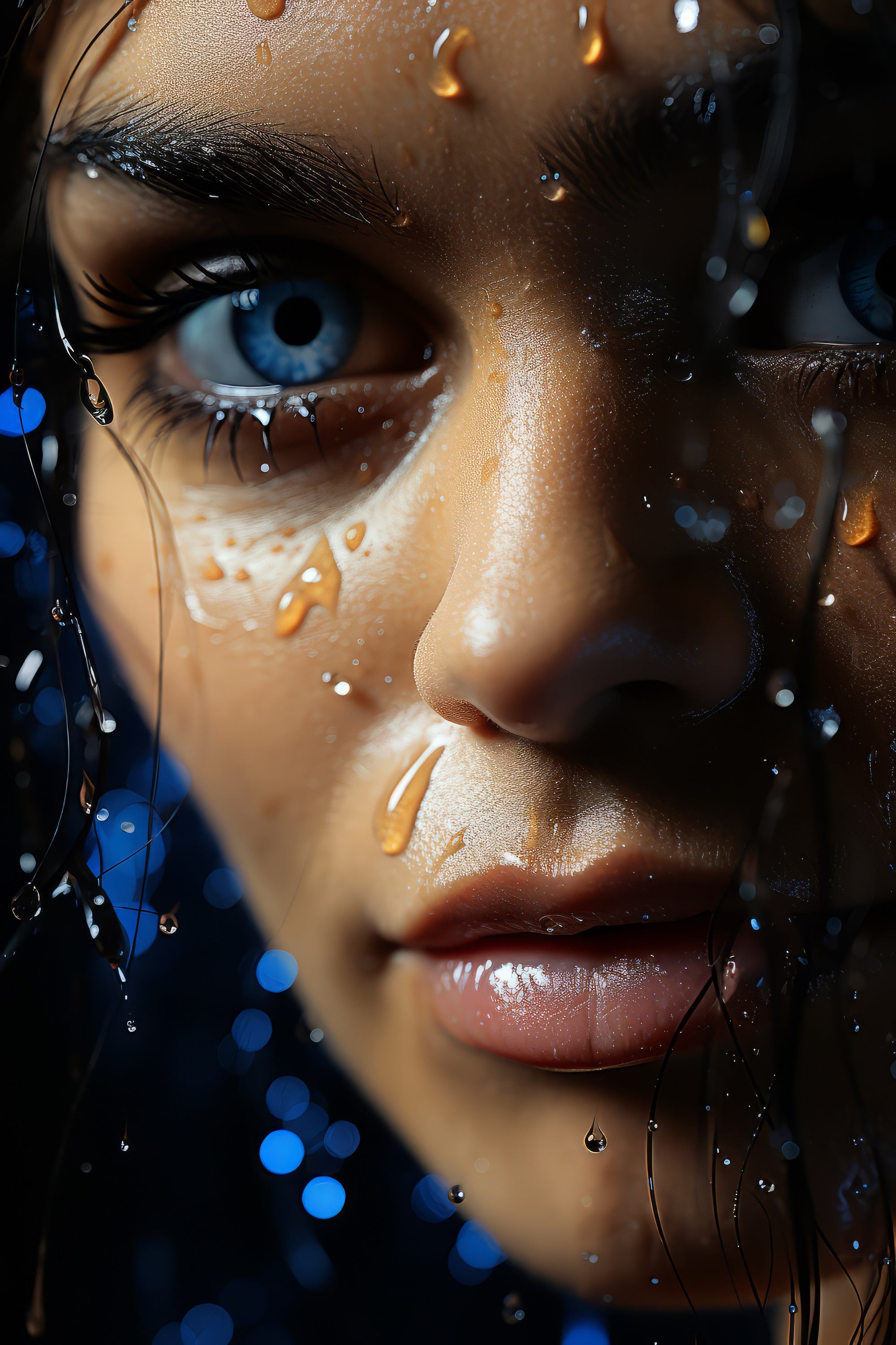 Vinyl Decal,Deep Blue Eyes Stunning Close Up Water Droplets Modern Wall Art Poster, 5 x 7 or 8 x 10