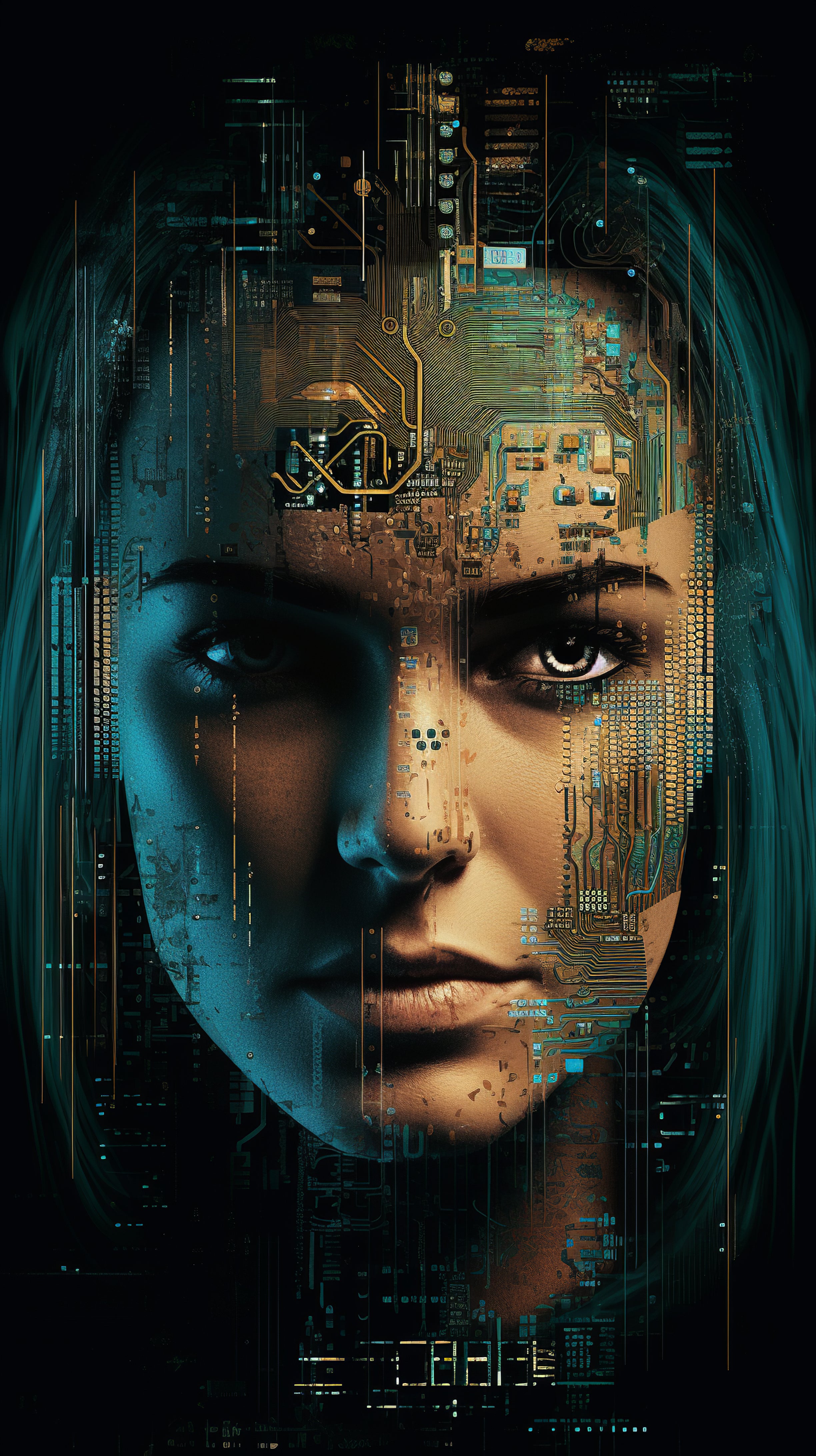 Vinyl Decal,Futuristic AI Woman Portrait Wall Art Poster, 5 x 7 or 8 x 10 Inch Unframed Poster for H