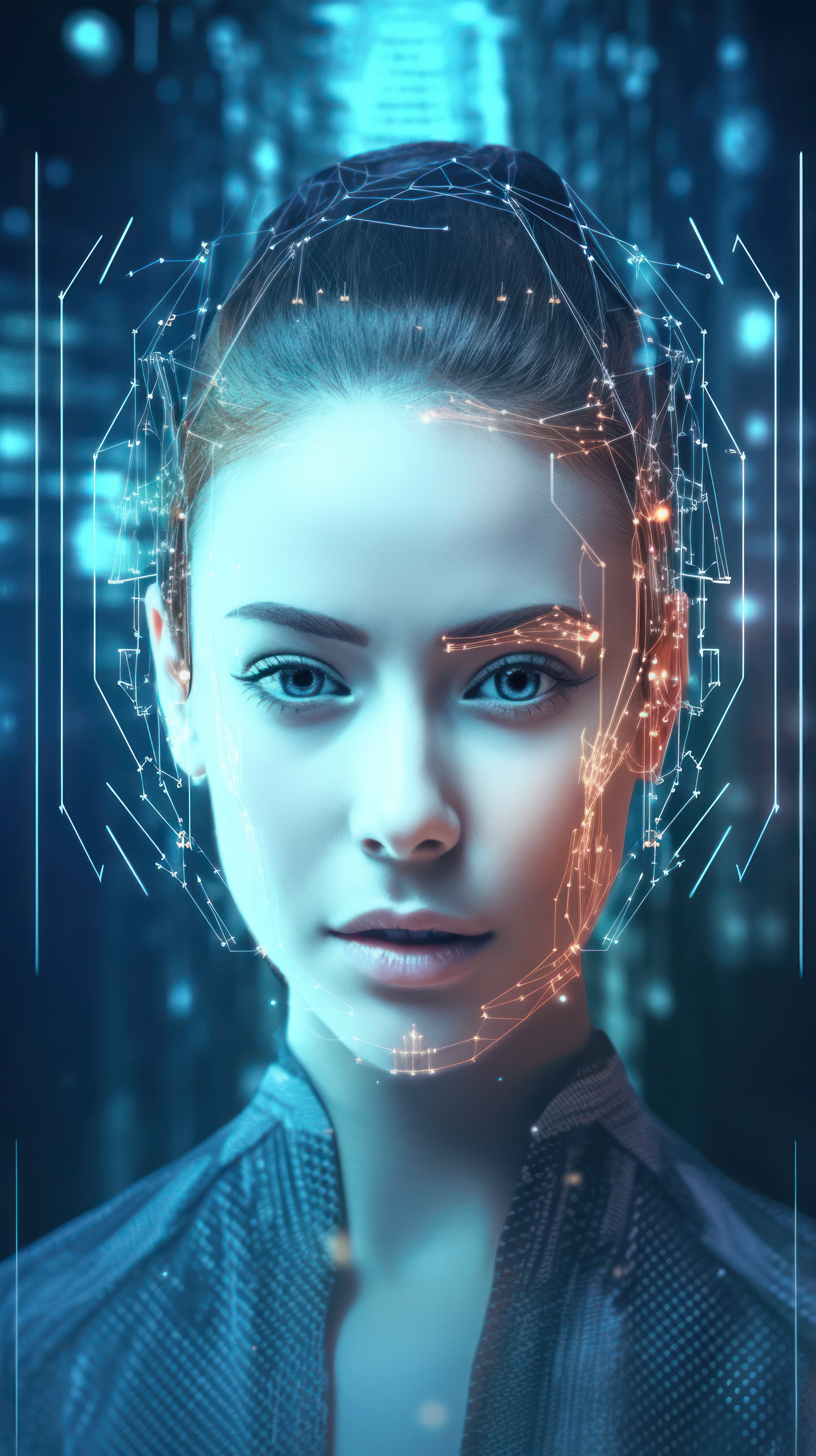 Vinyl Decal,Futuristic AI Woman Face Recognition Wall Art Poster, 5 x 7 or 8 x 10 Inch Unframed Post