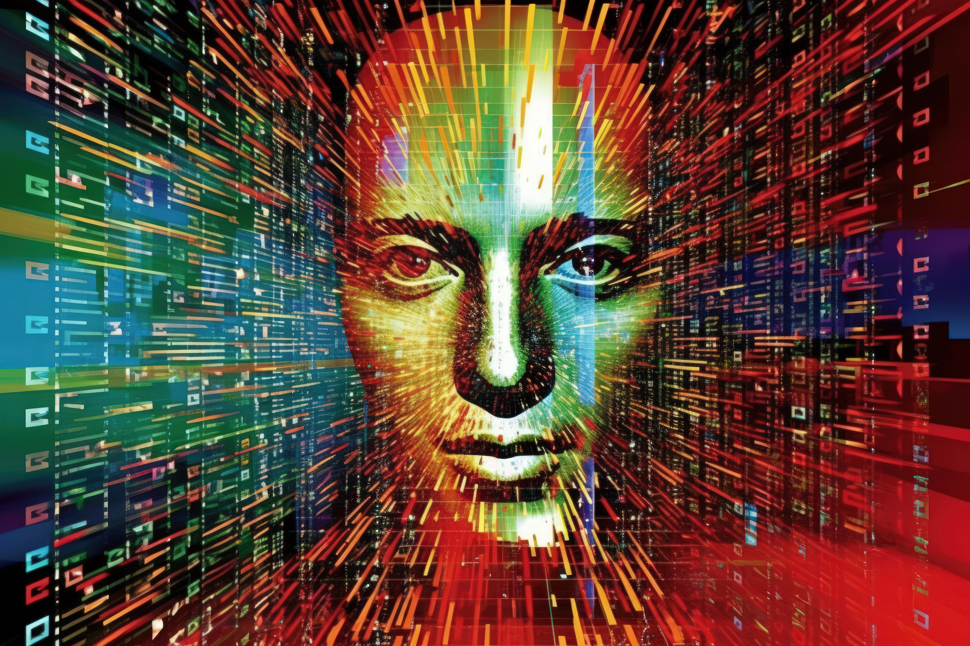 Vinyl Decal,Vibrant AI Human Face Wall Art Poster Modern Digital Age Decor, 5 x 7 or 8 x 10 Inch Unf