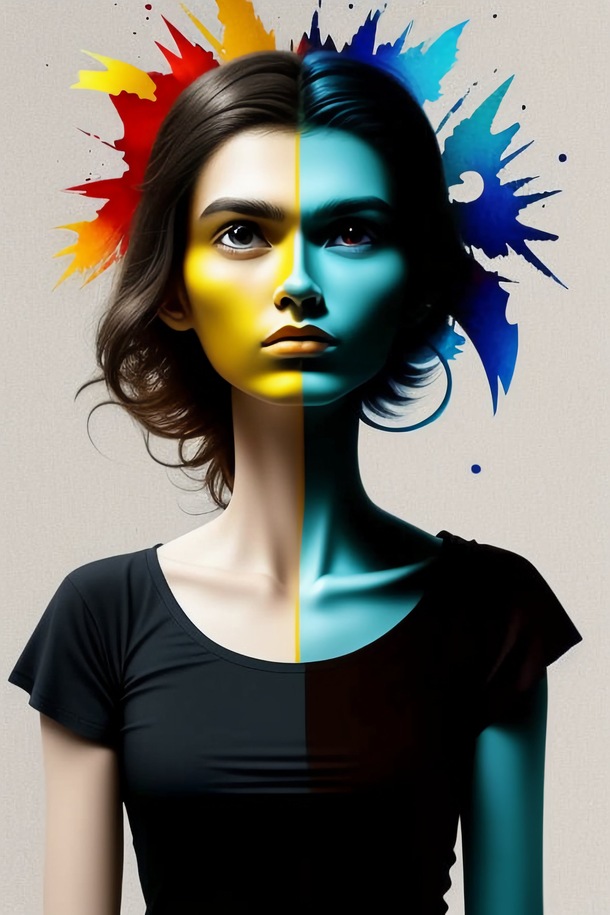 Vinyl Decal,Modern Artistic Face Split Color Artwork, 5 x 7 or 8 x 10 Inch Unframed Poster for Home,