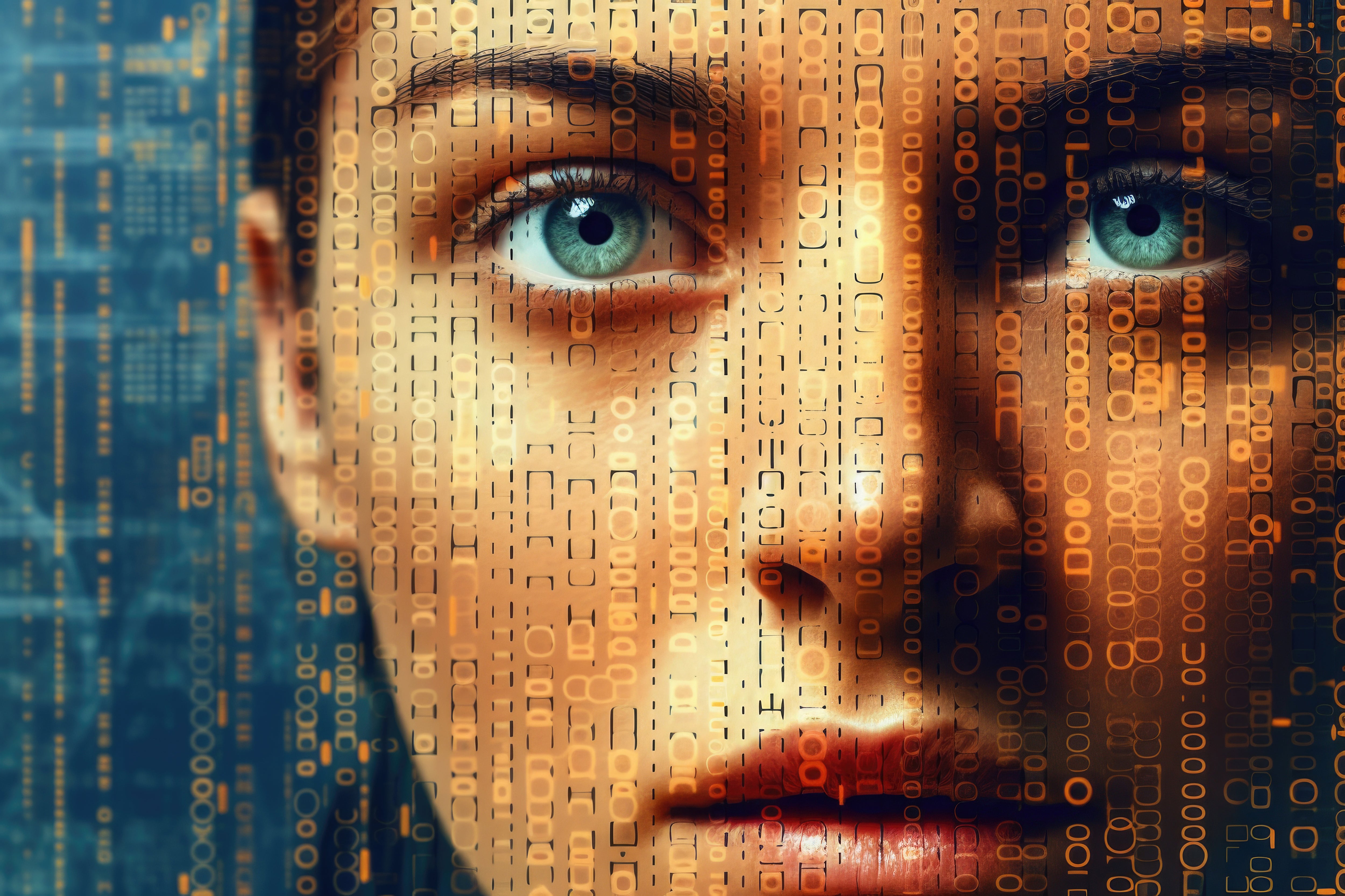 Vinyl Decal,Digital Female Face Hologram Futuristic Technology Wall Art Poster, 5 x 7 or 8 x 10 Inch