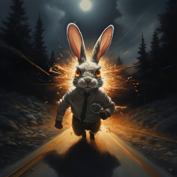Vinyl Decal, White Rabbit in Headlights Art Print (5" x 7")