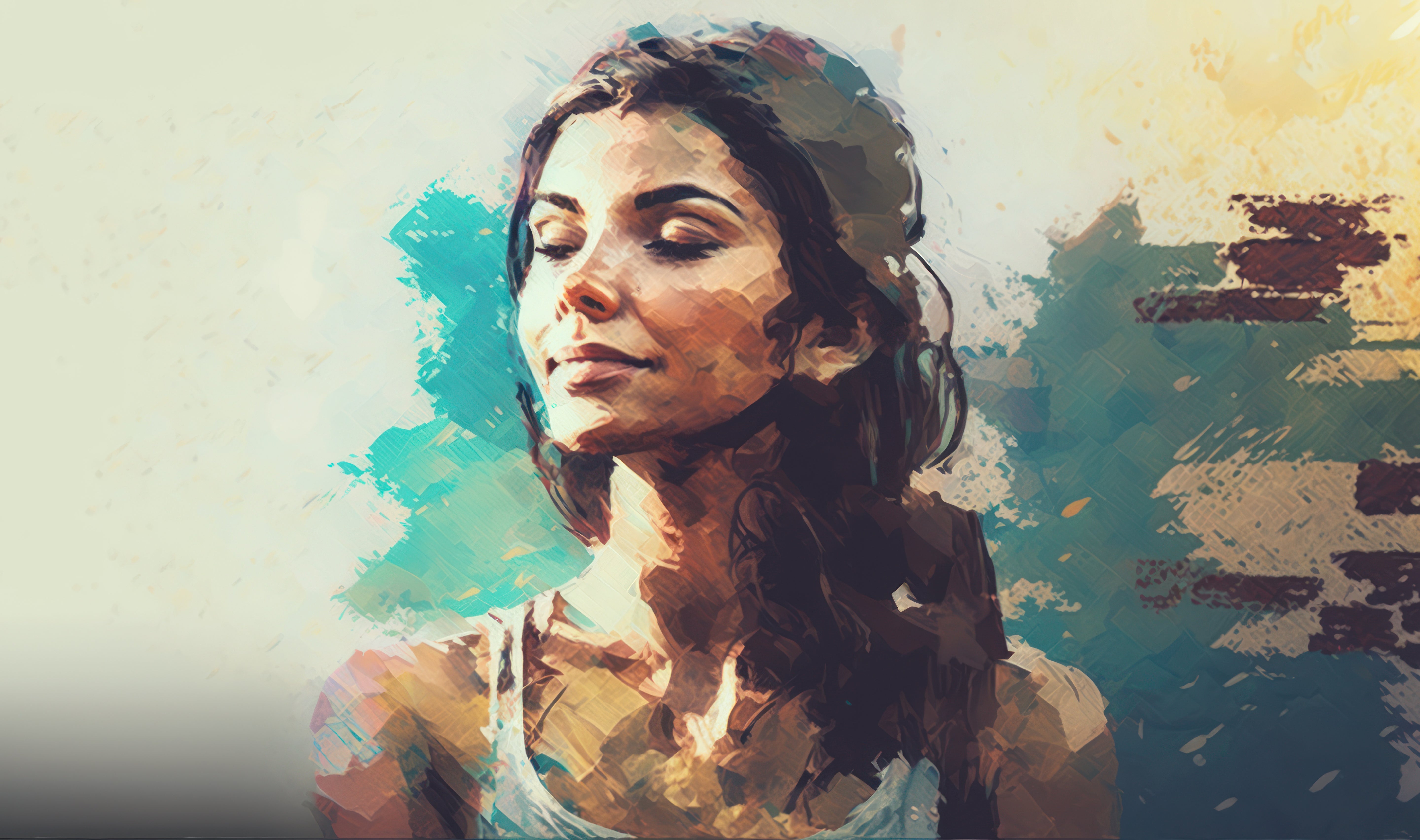 Vinyl Decal,Ethereal Woman Meditating Canvas Print Serene Female Portrait Wall Decor, 5 x 7 or 8 x 1