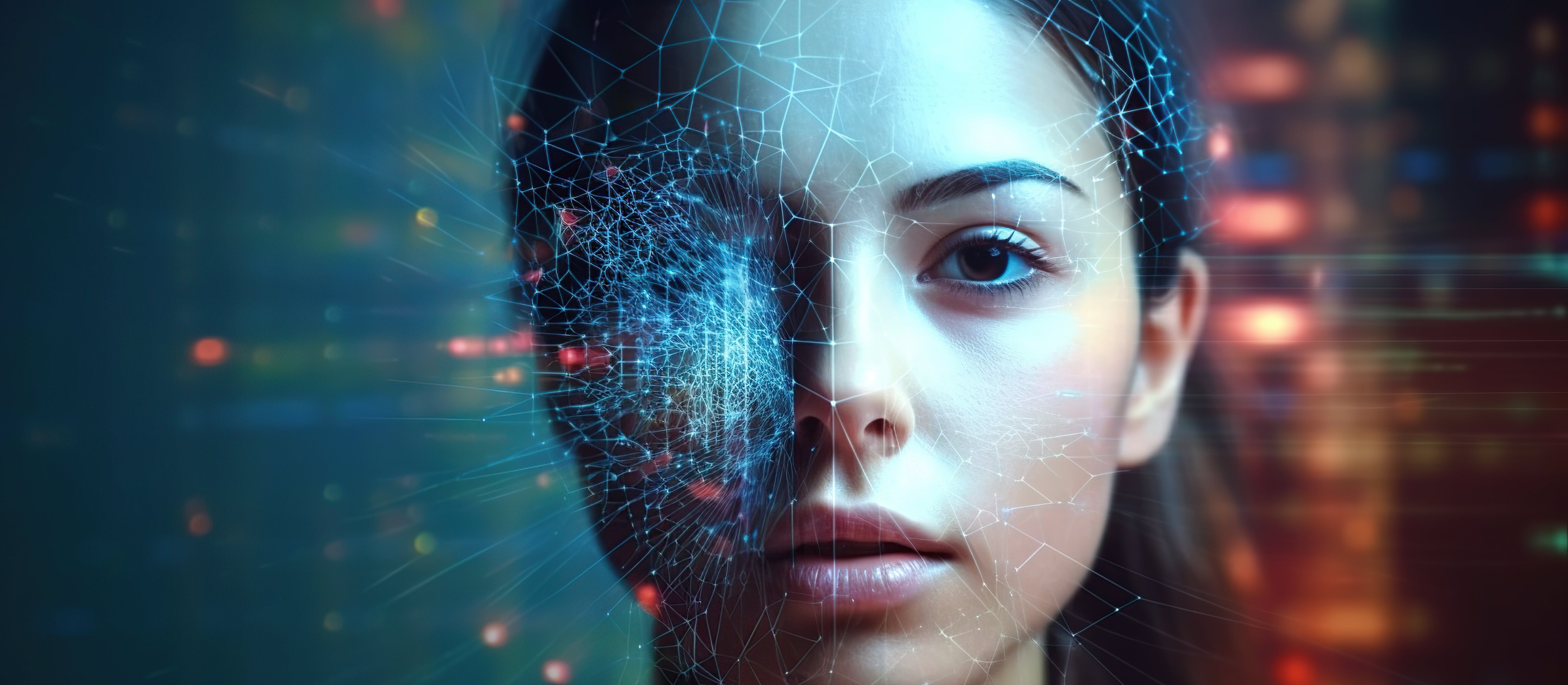Vinyl Decal,Futuristic AI Woman Face Digital Art Poster Wall Decor Aesthetic Science Fiction Print,