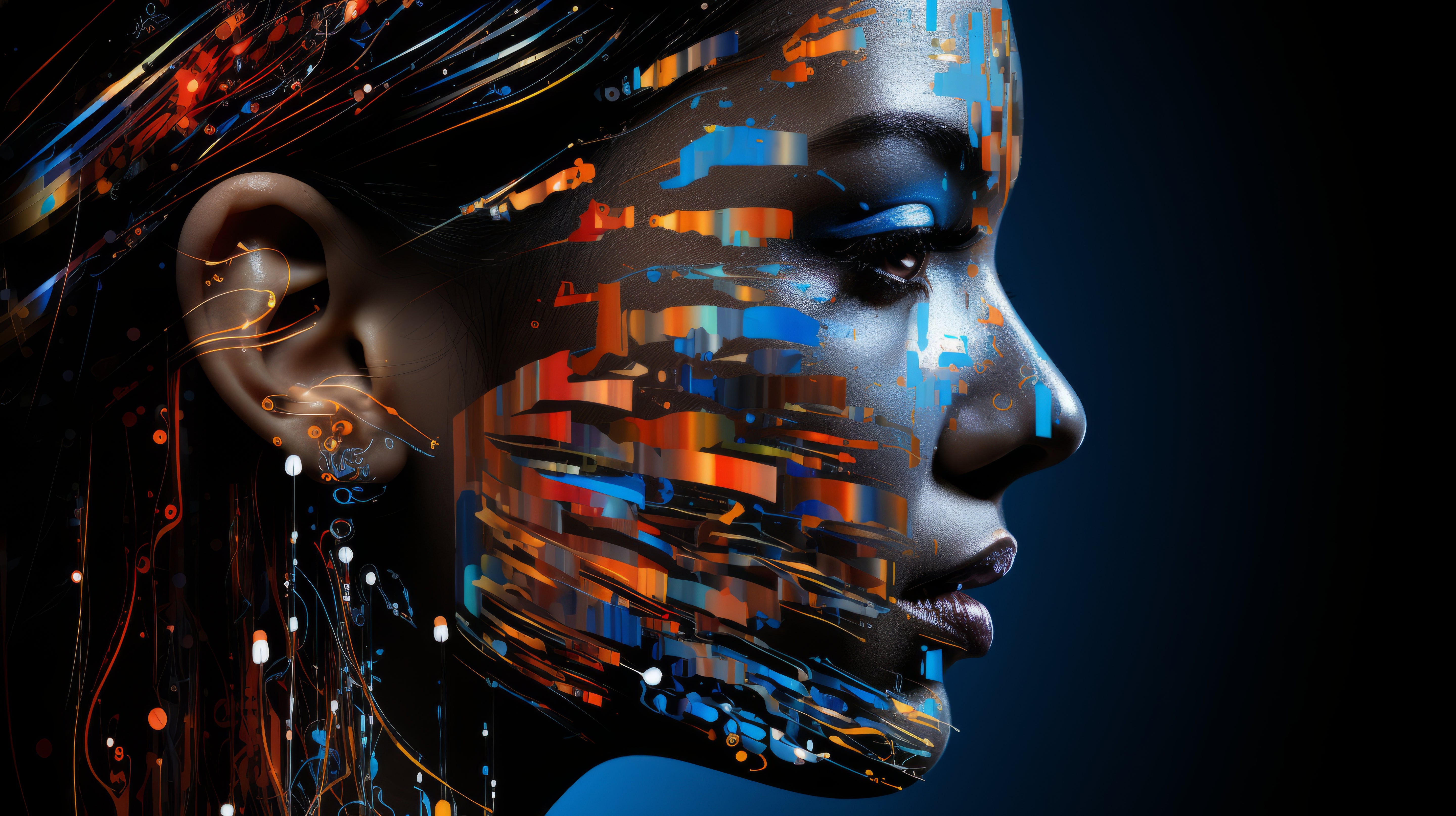 Vinyl Decal,Modern AI Generated Female Face Glitch Art Print, 5 x 7 or 8 x 10 Inch Unframed Poster f
