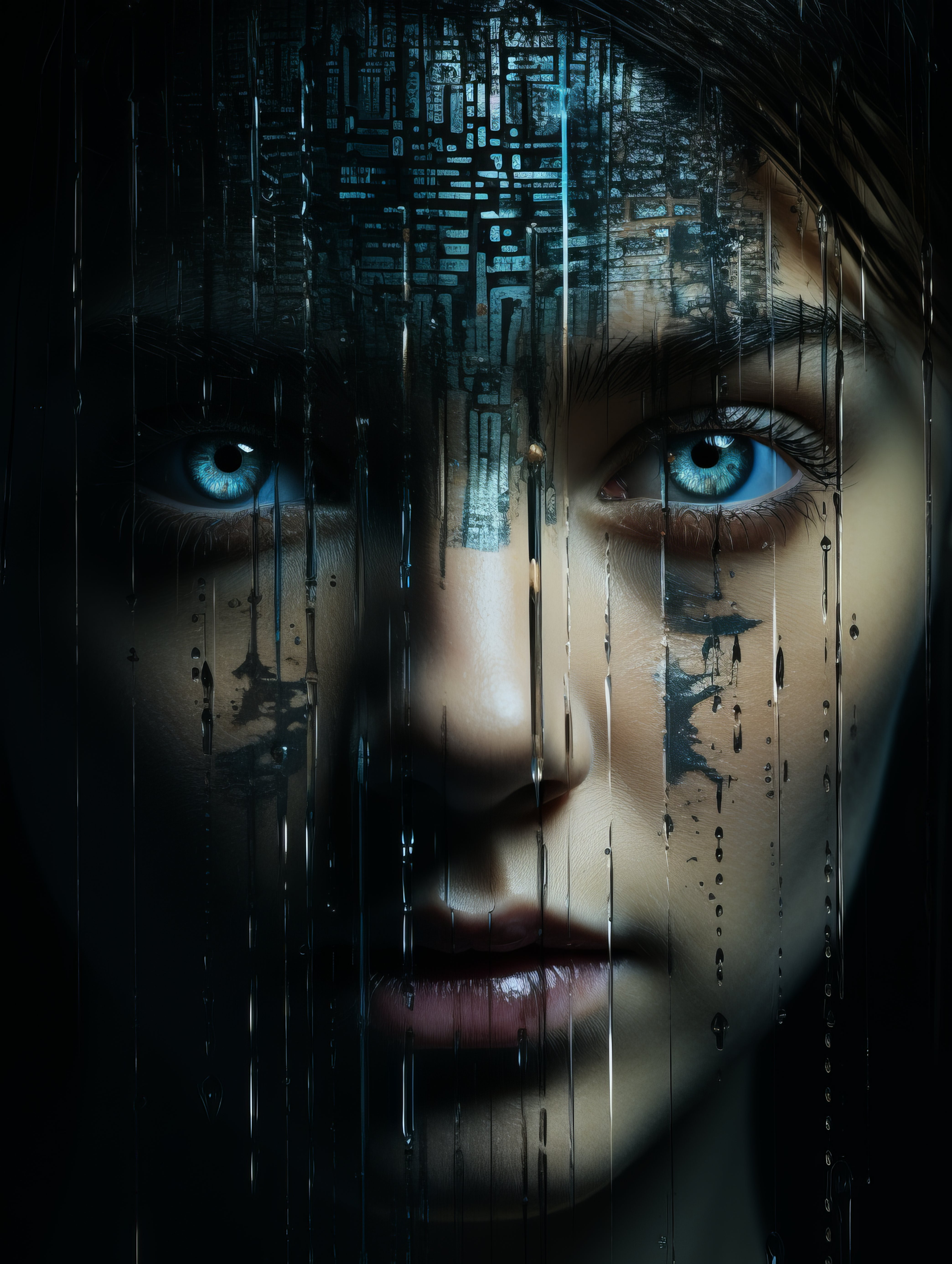 Vinyl Decal,Gaze Wall Art Poster Futuristic Sci-Fi Portrait Artwork for Modern Home Decor, 5 x 7 or