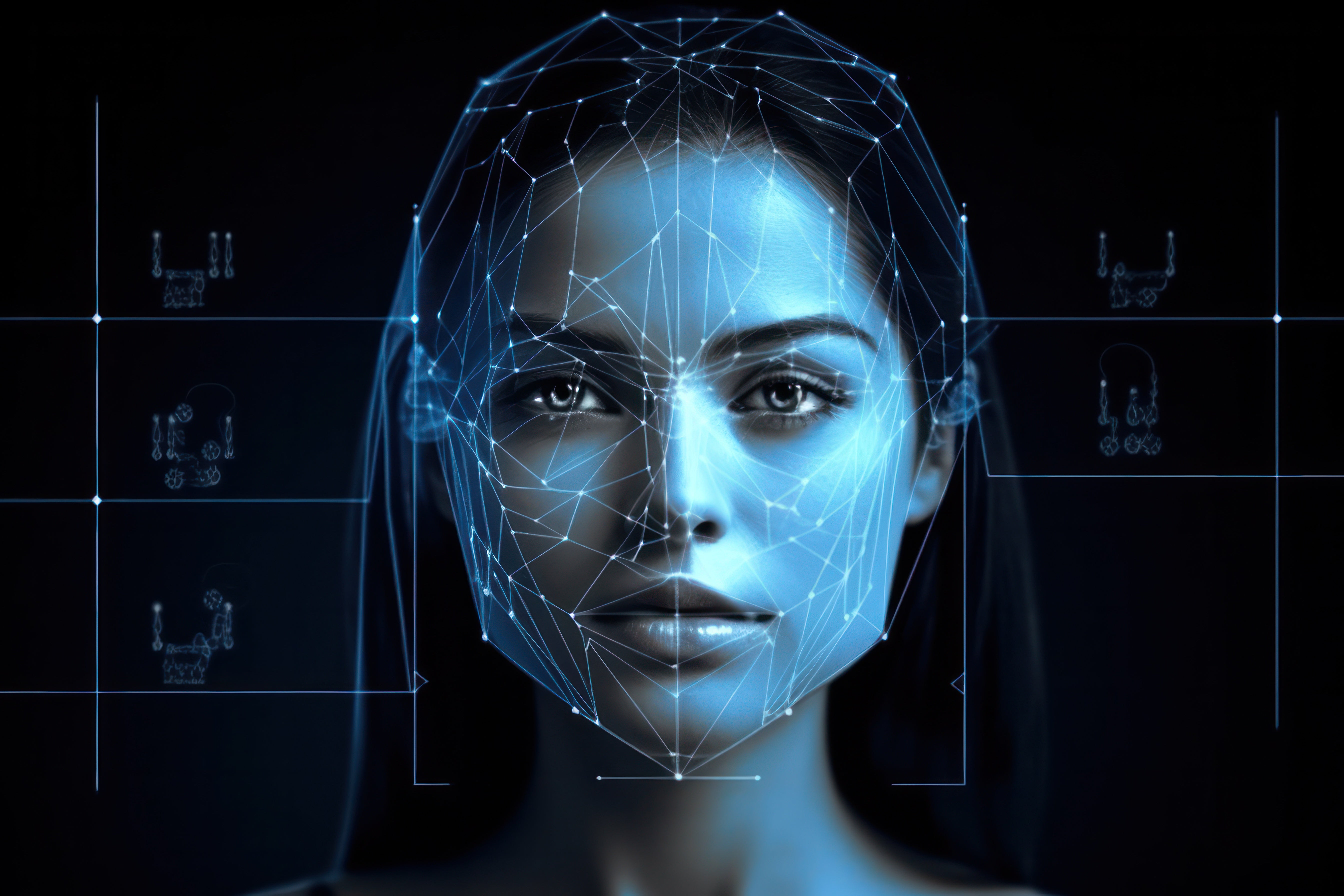 Vinyl Decal,Facial Recognition Tech Wall Art Modern AI Biometrics Cyber Security Poster, 5 x 7 or 8