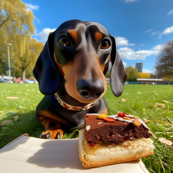 Vinyl Decal, Adorable Black and Tan Dachshund Dog with Birthday Cake Photo Print (5" x 7")