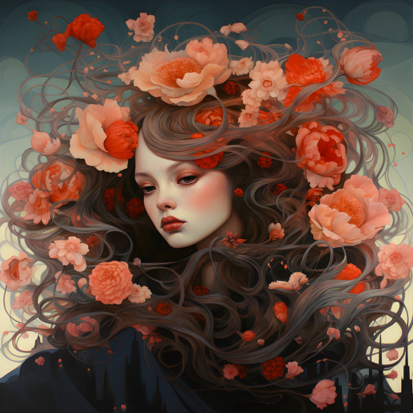 Vinyl Decal,Modern Artistic Portrait of Woman in Bloom, 5 x 7 or 8 x 10 Inch Unframed Poster for Hom