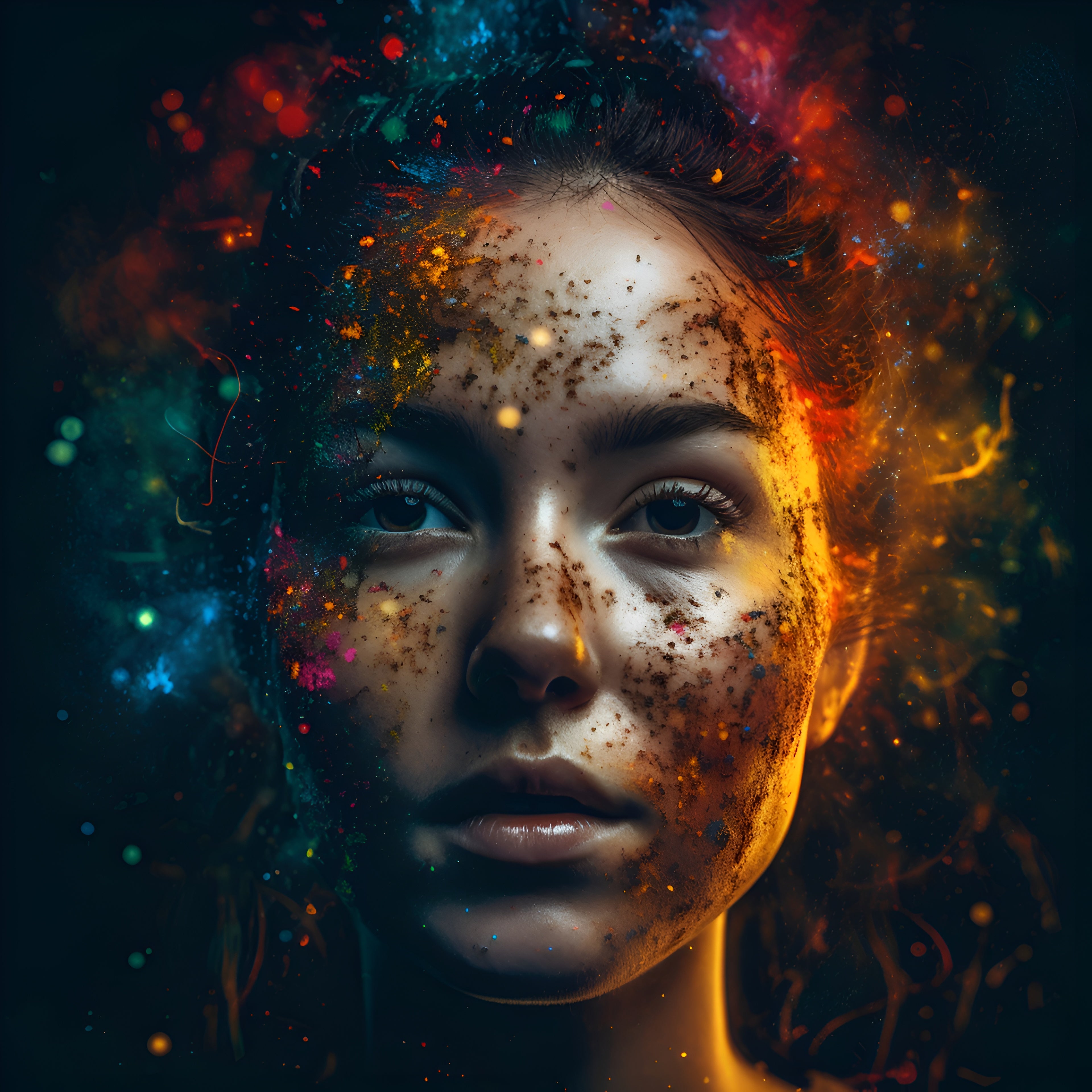 Vinyl Decal,Colorful Celestial Woman Portrait Wall Art Poster, 5 x 7 or 8 x 10 Inch Unframed Poster