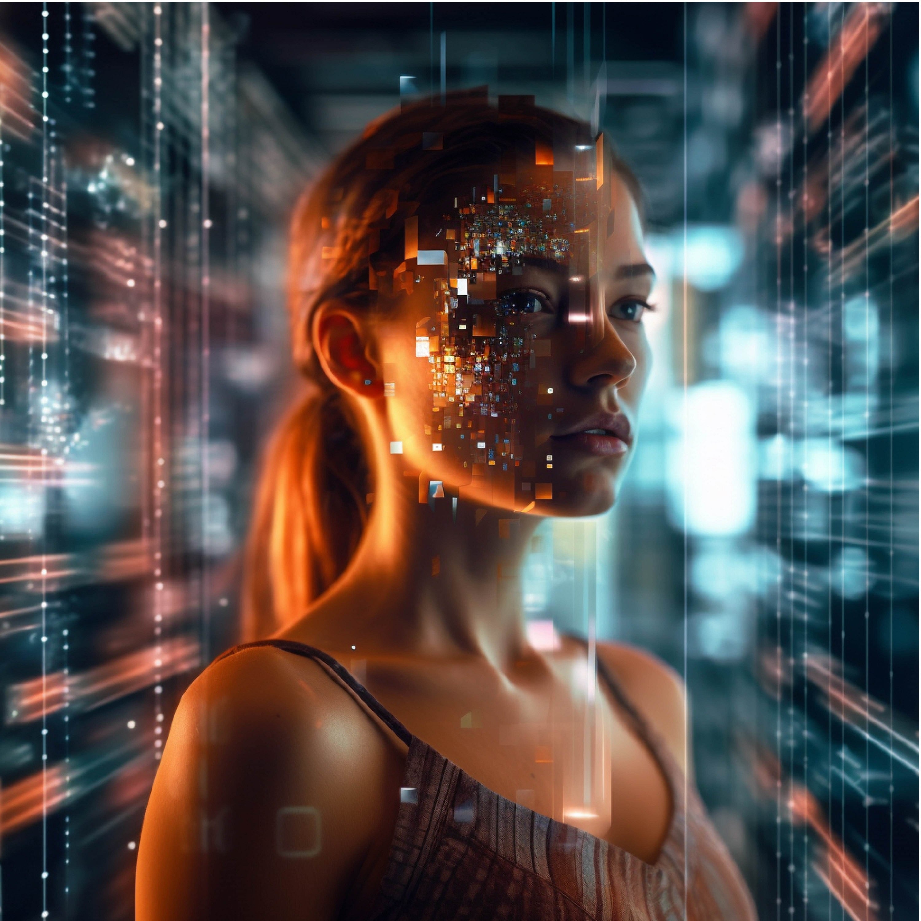 Vinyl Decal,Futuristic AI Woman Wall Art Poster Digital Interface Modern Home Decor, 5 x 7 or 8 x 10