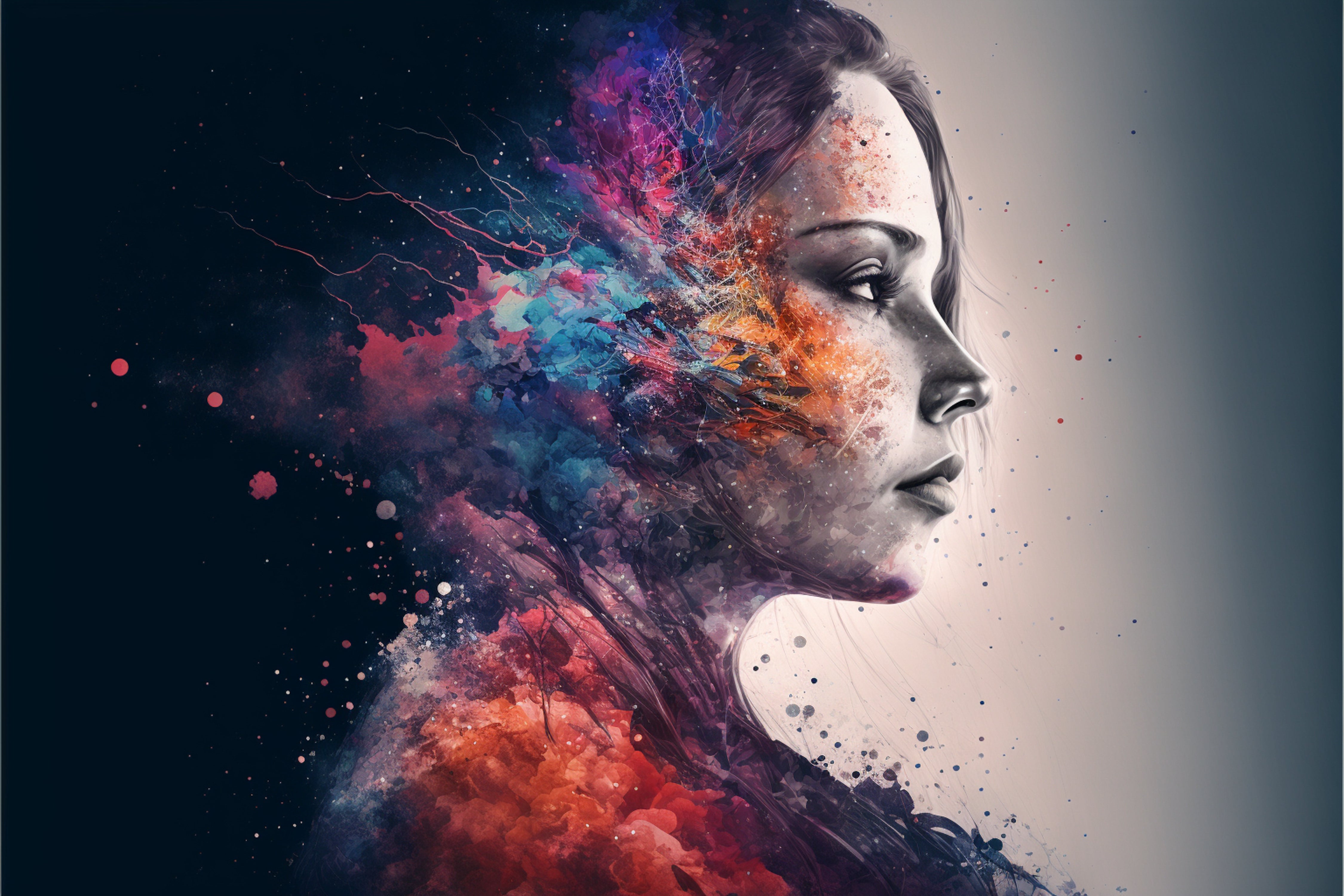 Vinyl Decal,Abstract Woman Portrait Colorful Universe Mind Expression Wall Art Poster, 5 x 7 or 8 x