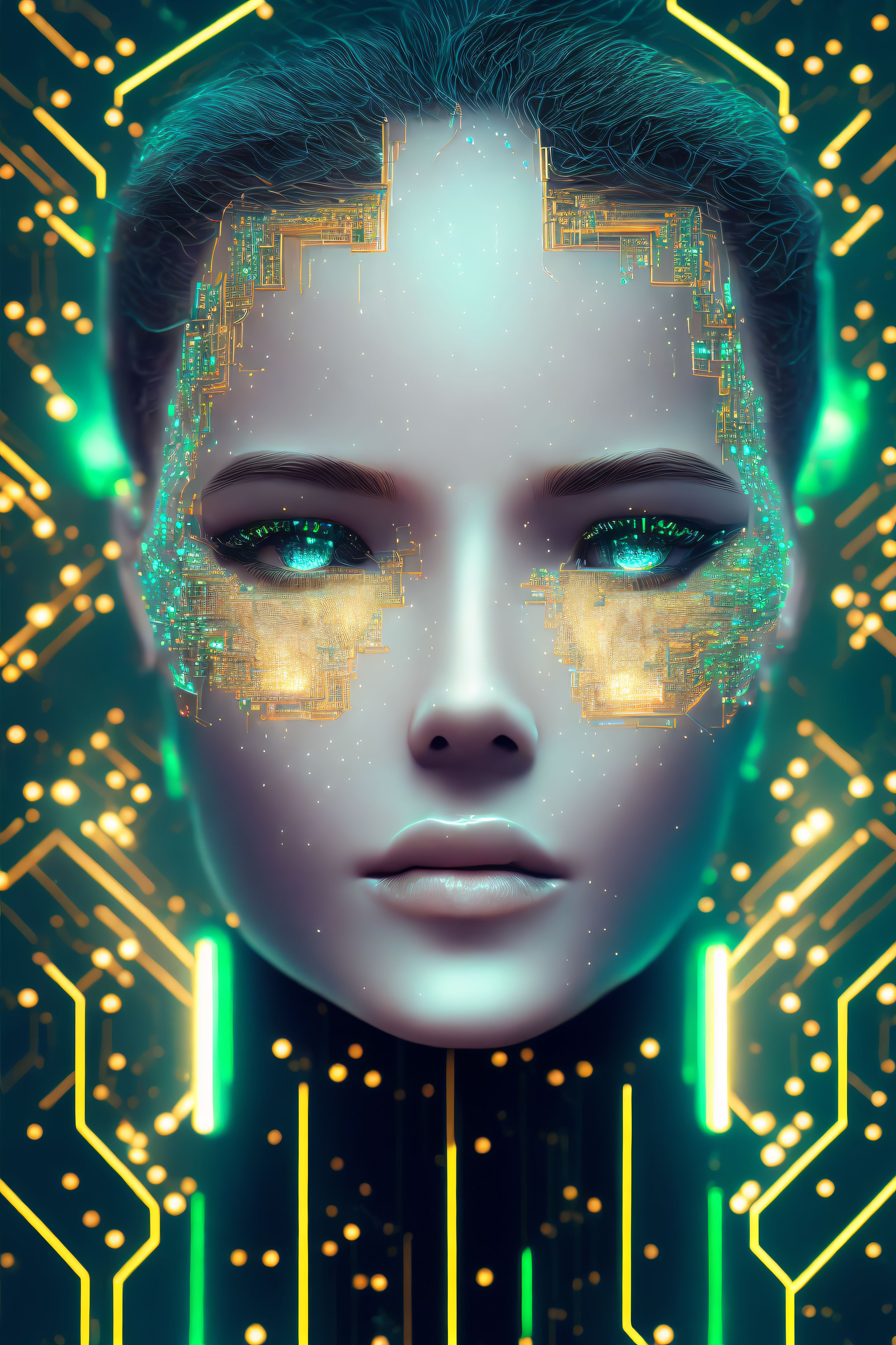 Vinyl Decal,Futuristic AI Woman Portrait Wall Art Poster, 5 x 7 or 8 x 10 Inch Unframed Poster for H