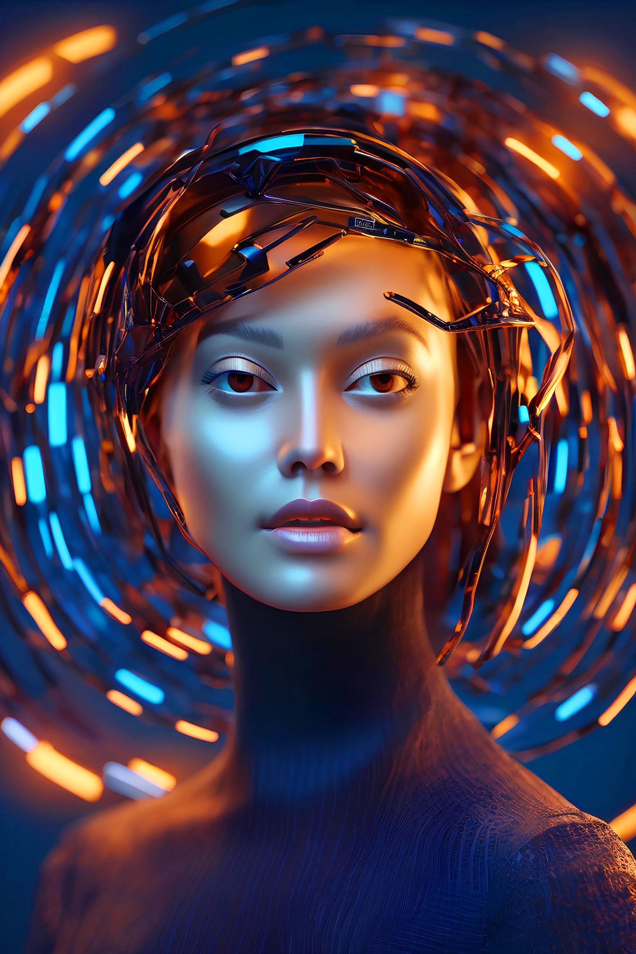 Vinyl Decal,Futuristic AI Woman Portrait Wall Art Poster Vibrant Cyberpunk Decor, 5 x 7 or 8 x 10 In