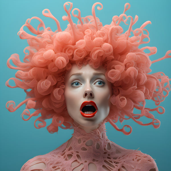 Vinyl Decal,Surreal Woman Art Print Modern Pink Coral Hair Artistic Wall Decor Poster, 5 x 7 or 8 x