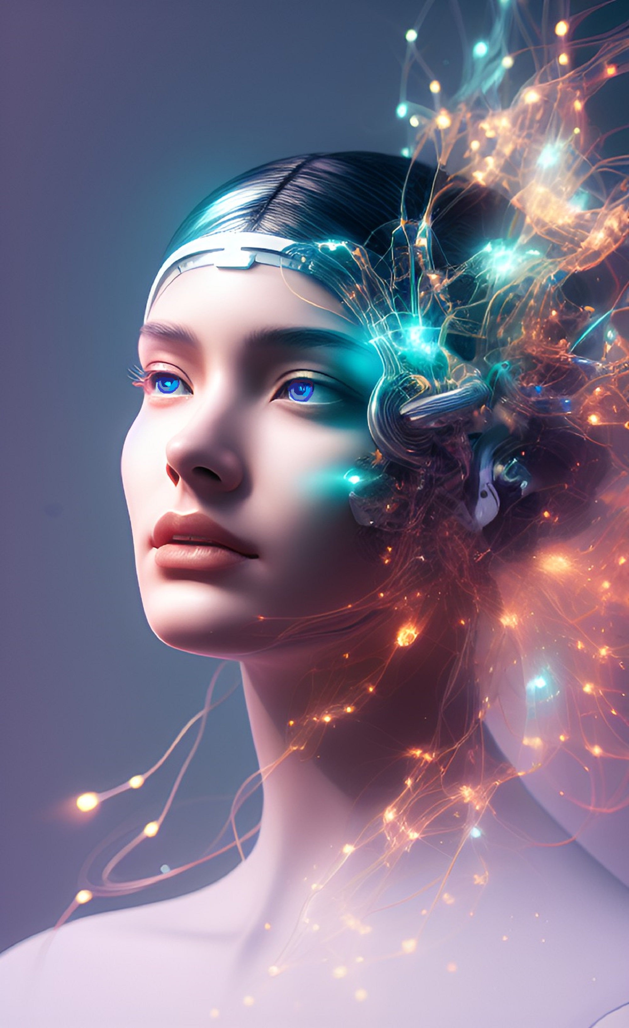 Vinyl Decal,Woman Wall Art Poster Modern Cybernetic Portrait Canvas Print Science Fiction Home Decor
