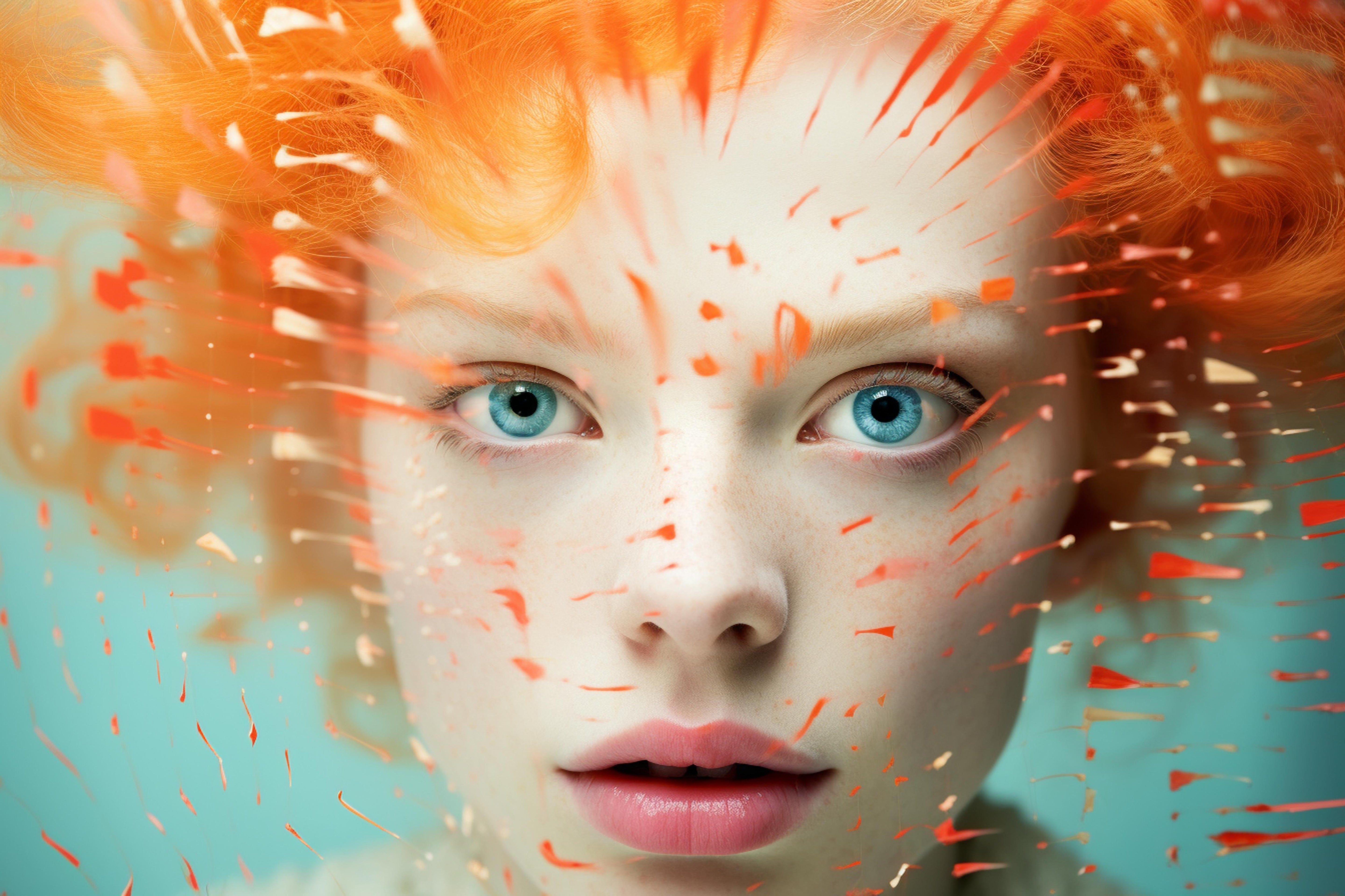 Vinyl Decal,Vibrant Orange Hair Blue Eyes Art Print, 5 x 7 or 8 x 10 Inch Unframed Poster for Home,