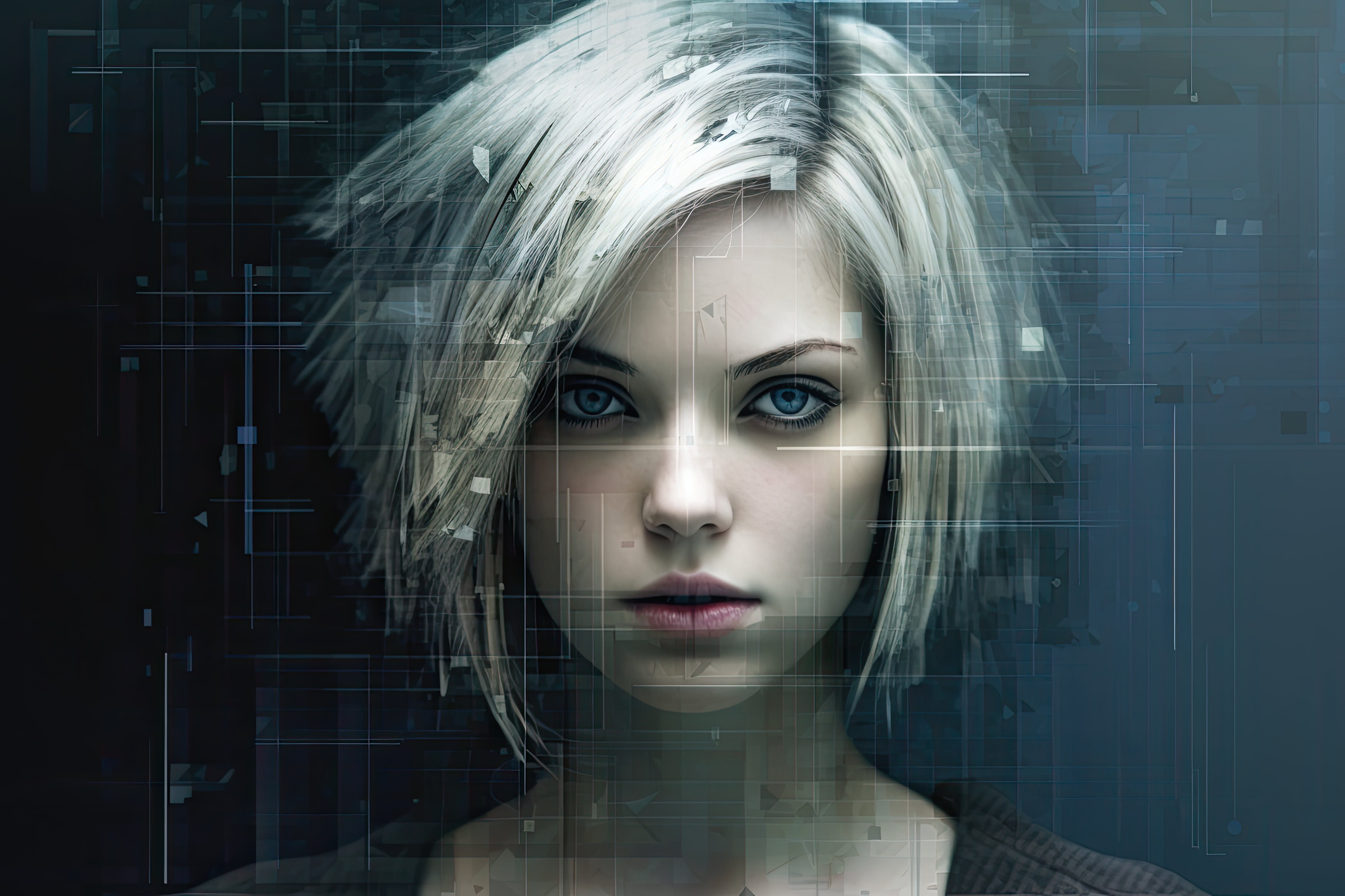 Vinyl Decal,Cybernetic Portrait Female Wall Art Poster Digital Aesthetic Modern Decor, 5 x 7 or 8 x