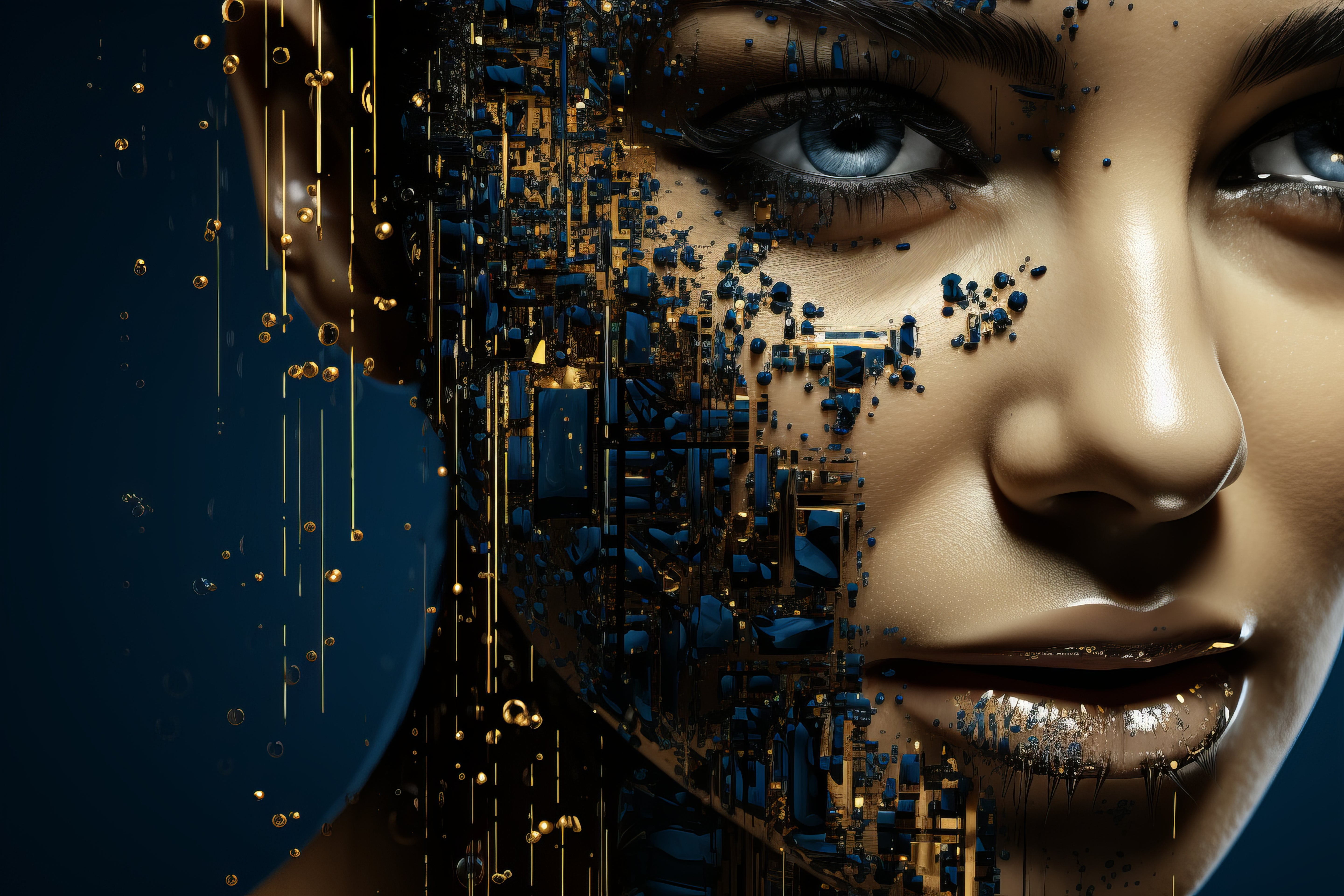 Vinyl Decal,Woman Face Wall Art Poster Modern Futuristic Cybernetic Digital Portrait Decor, 5 x 7 or