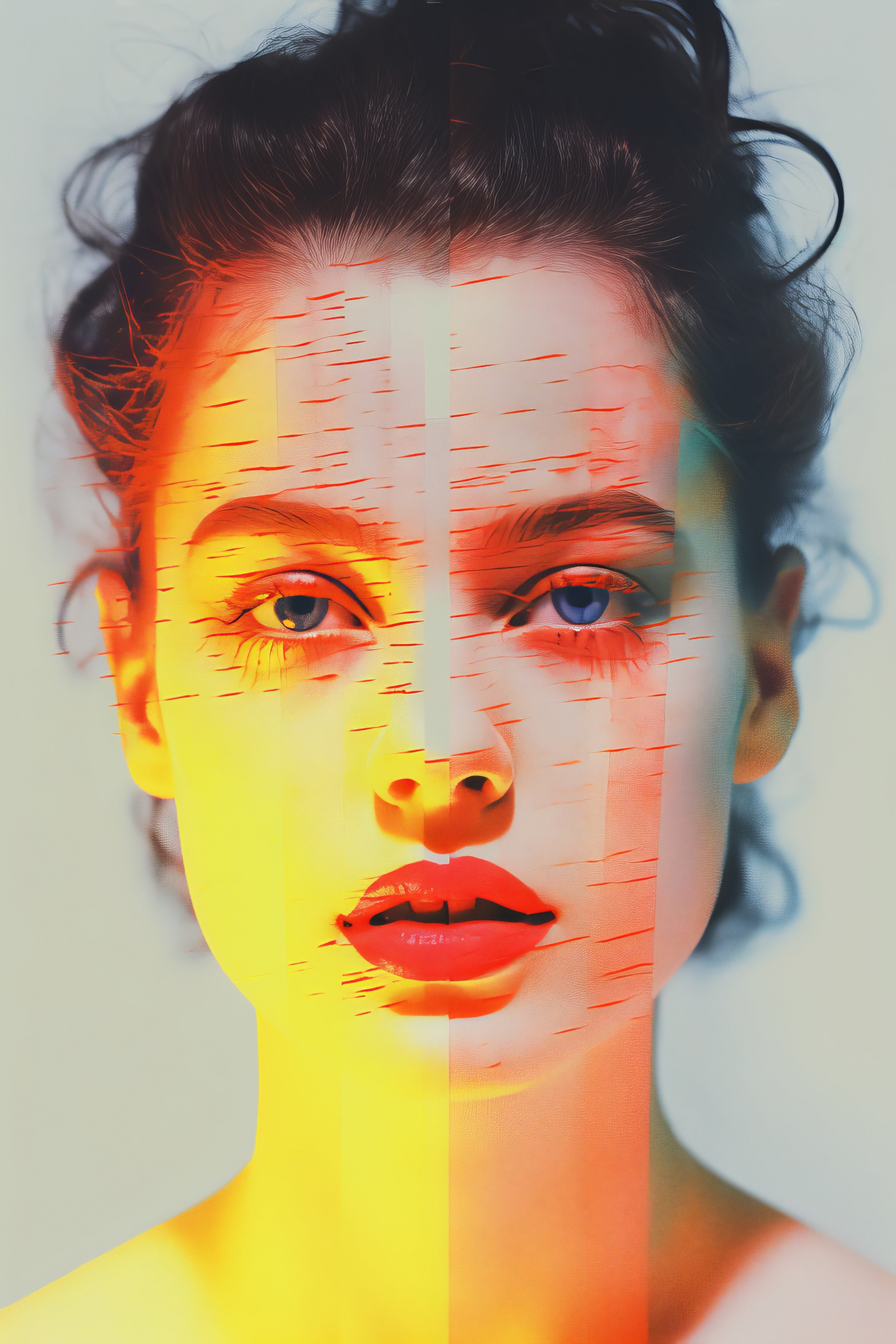 Vinyl Decal,Vibrant Glitch Portrait Digital Art Wall Poster Modern Abstract Face Print Home Decor, 5