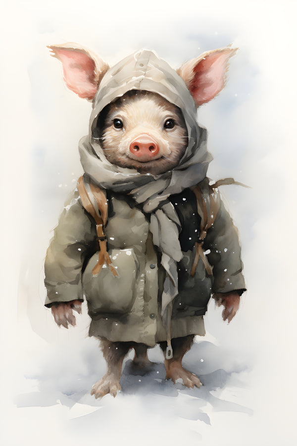 Vinyl Decal, Adorable Watercolor Piglet Art Print (5" x 7")