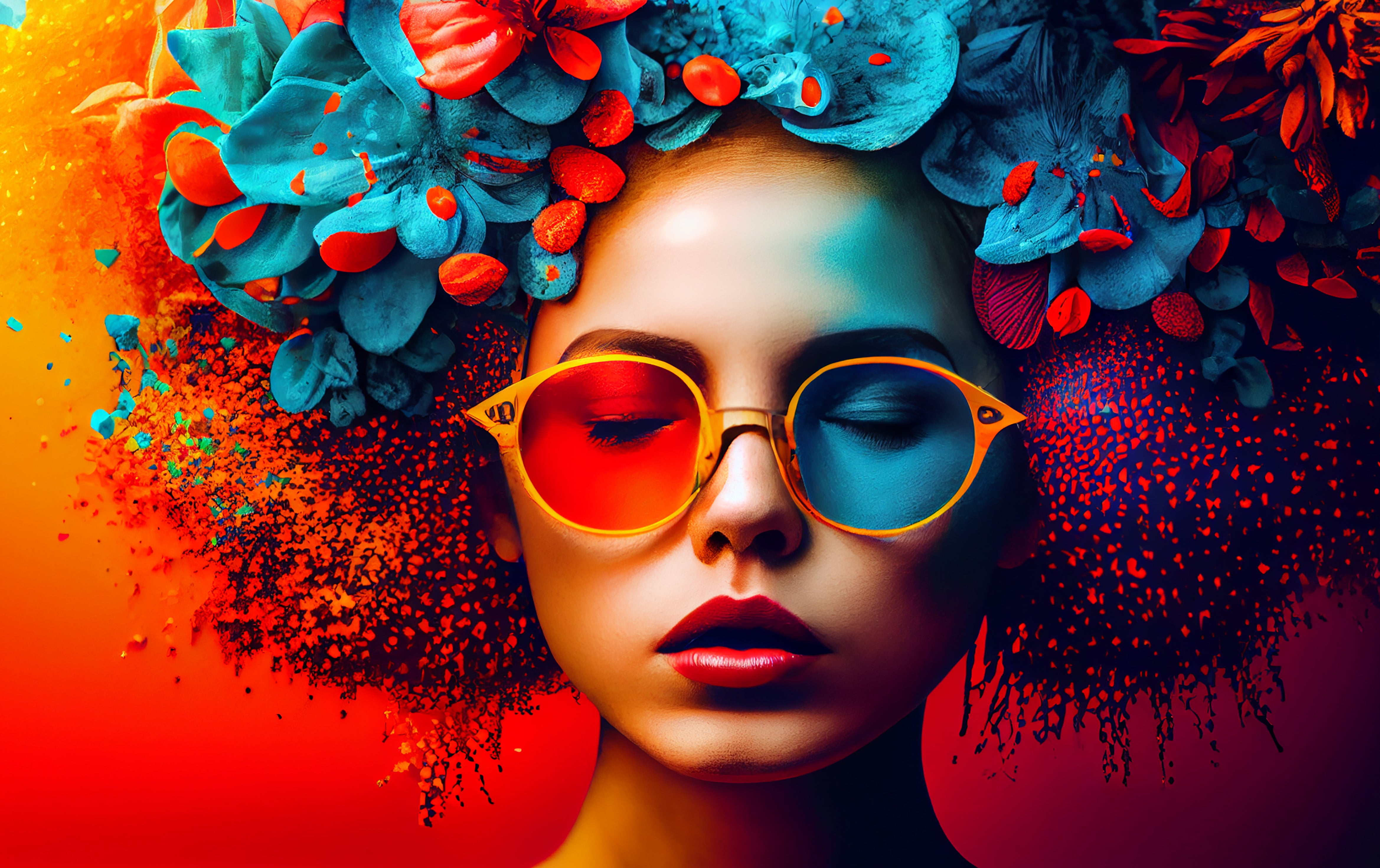 Vinyl Decal,Vibrant Psychedelic Woman Wall Art Poster, 5 x 7 or 8 x 10 Inch Unframed Poster for Home