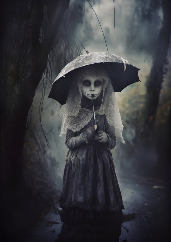 Vinyl Decal,Spooky Ghost Girl with Umbrella Dark Gothic Horror Wall Art Poster Print, 5 x 7 or 8 x 1