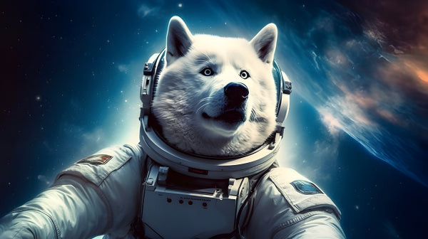 Vinyl Decal, Whimsical Samoyed Dog in Space Adventure Wall Art Print (5" x 7")