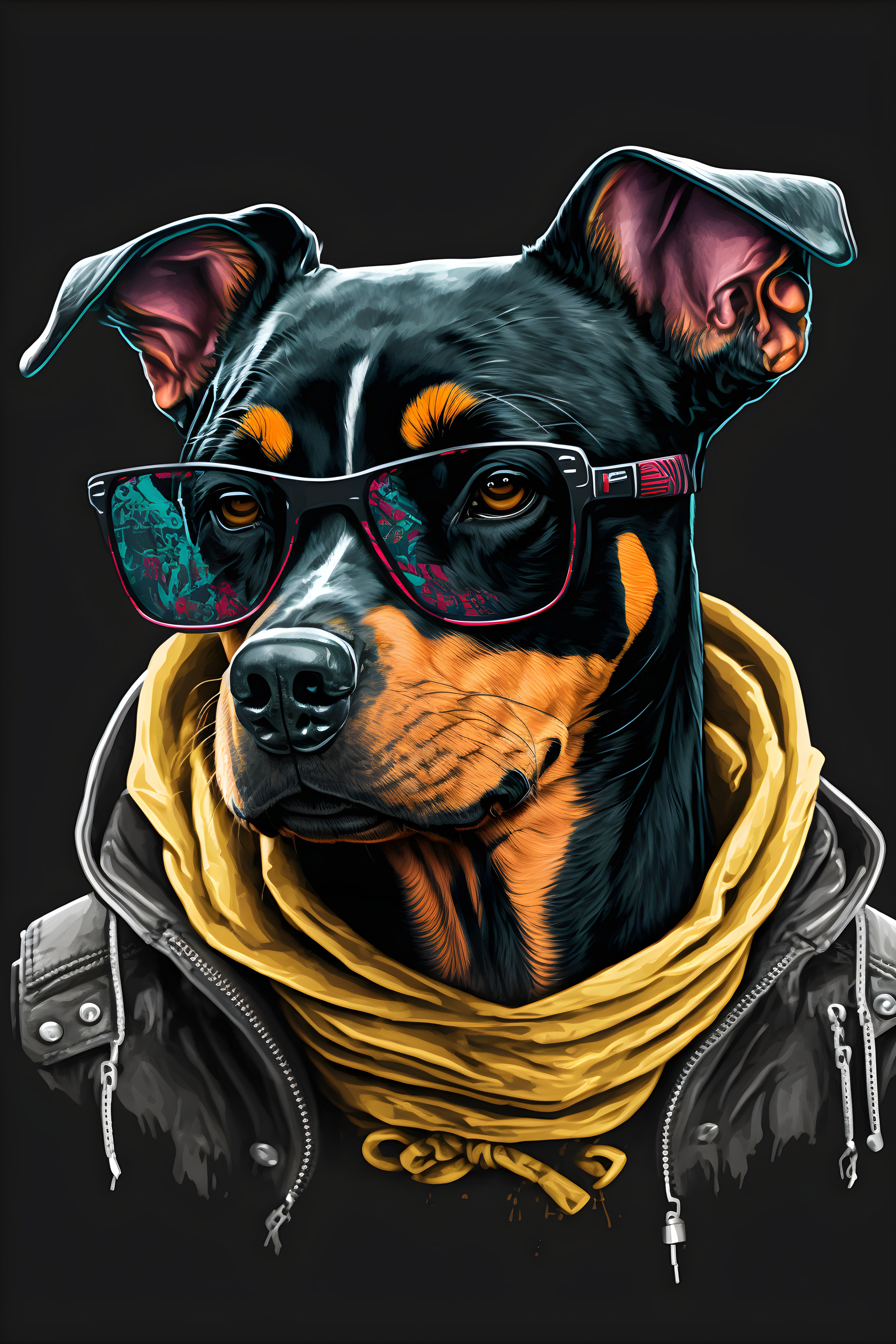 Vinyl Decal, Stylish Canine Portrait with Protective Eyewear and Outerwear for Modern Decor (5" x 7"
