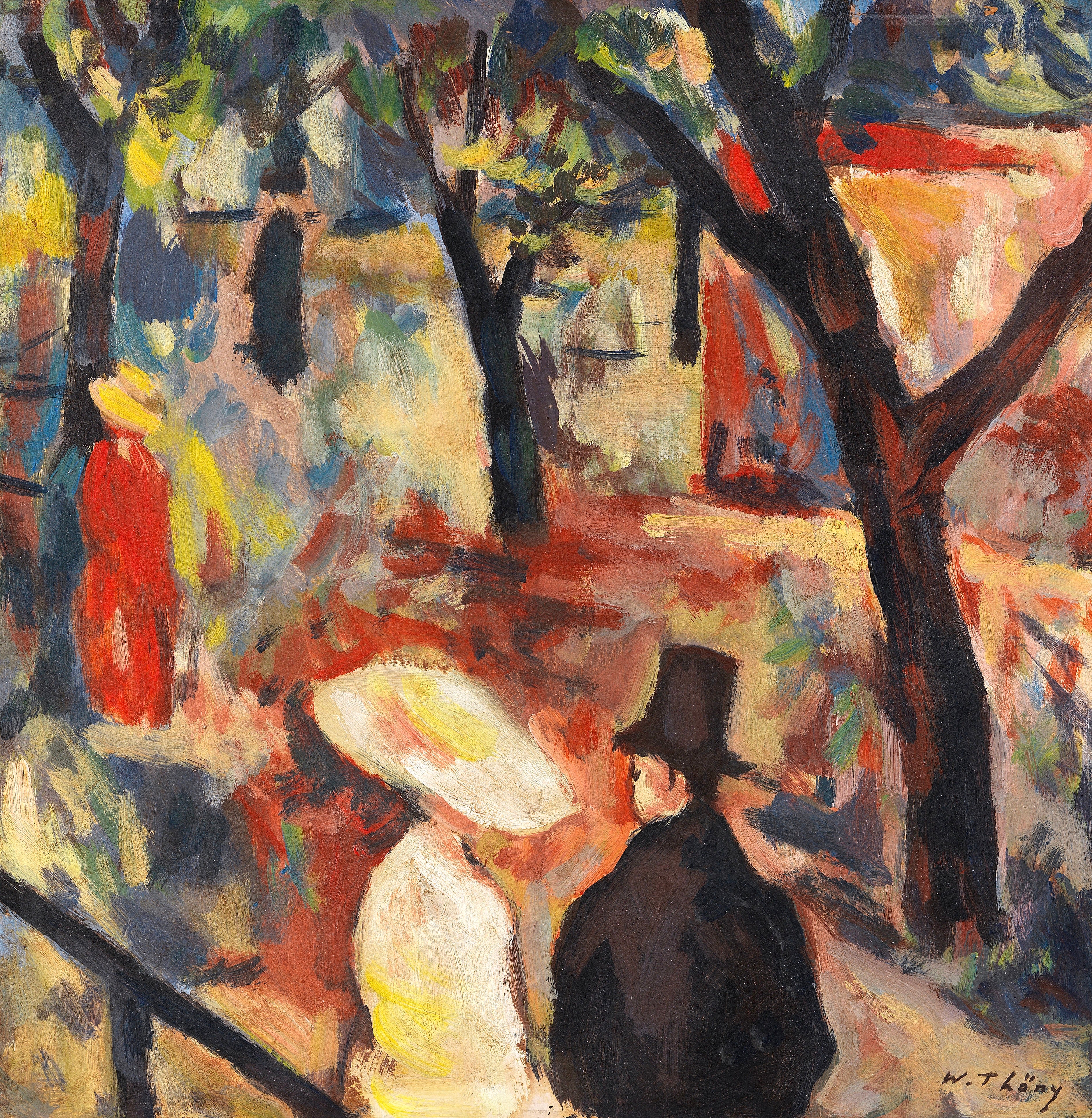 Vinyl Decal, Vibrant Impressionist Park Scene Painting Print, Abstract Figures in a Lush Outdoor Set