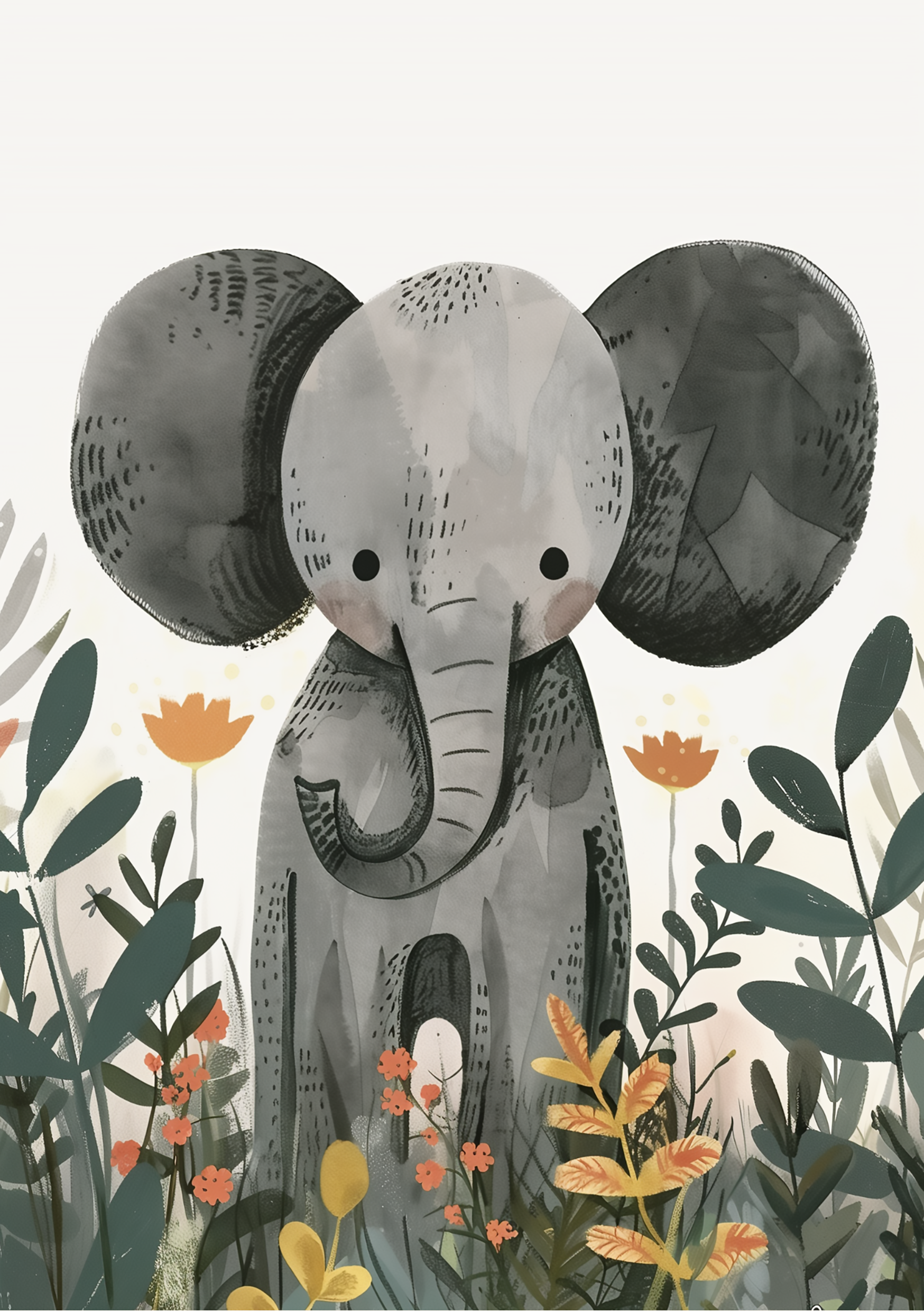 Vinyl Decal, Charming Depiction of a Young Creature in a Lush Garden Setting (5" x 7")