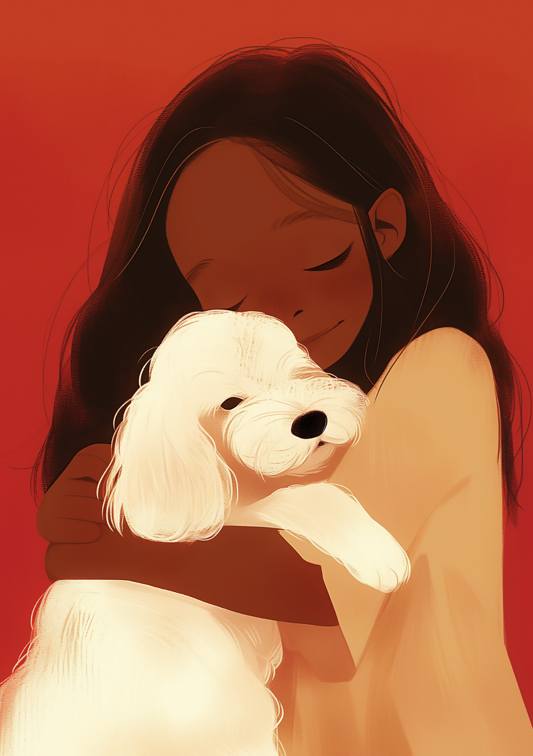 Vinyl Decal, Tender Moment of Comfort and Companionship, Capturing a Quiet Embrace Between a Young P