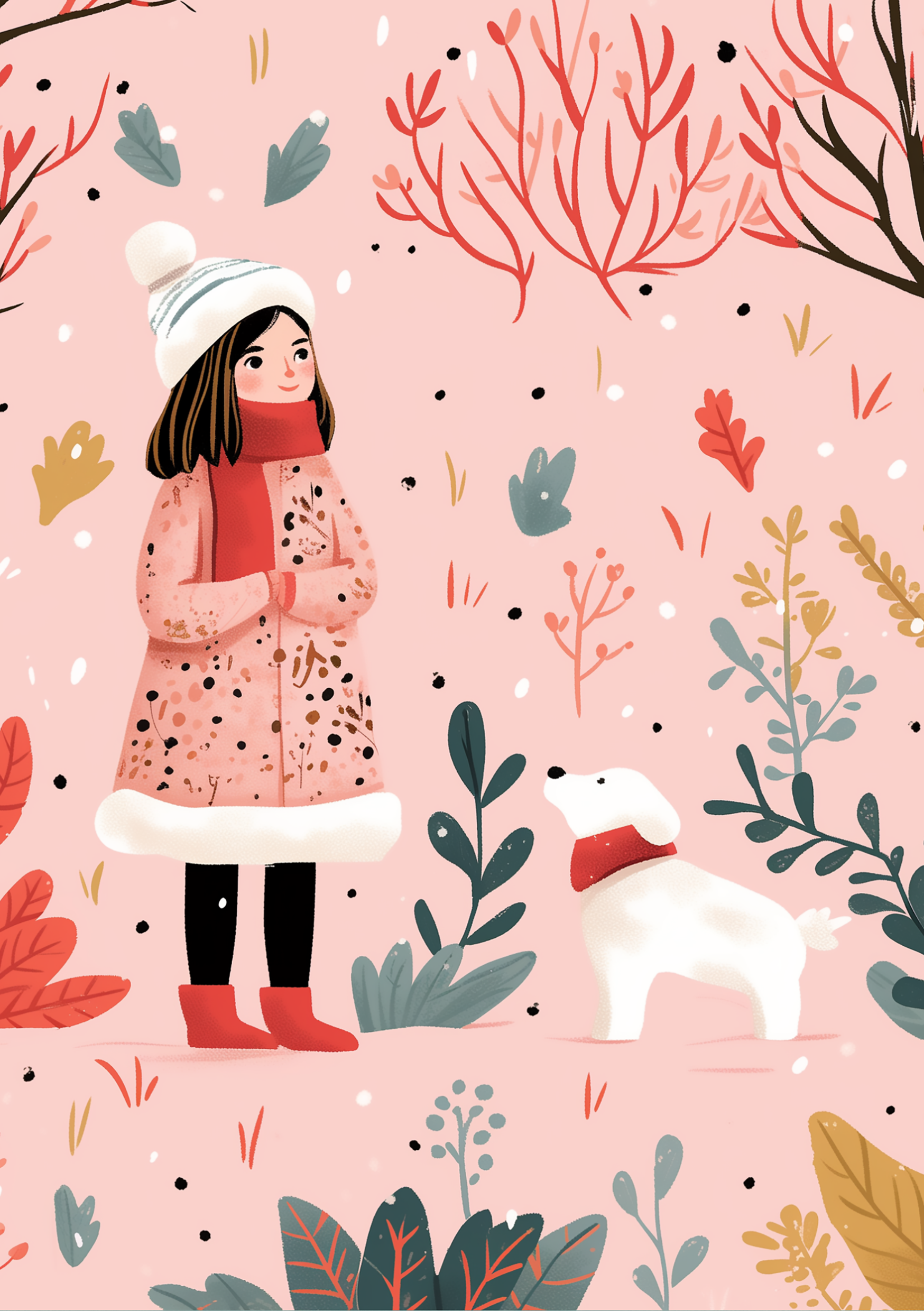 Vinyl Decal, Charming Illustration of a Young Person Enjoying a Quiet Moment Outdoors with a Small,