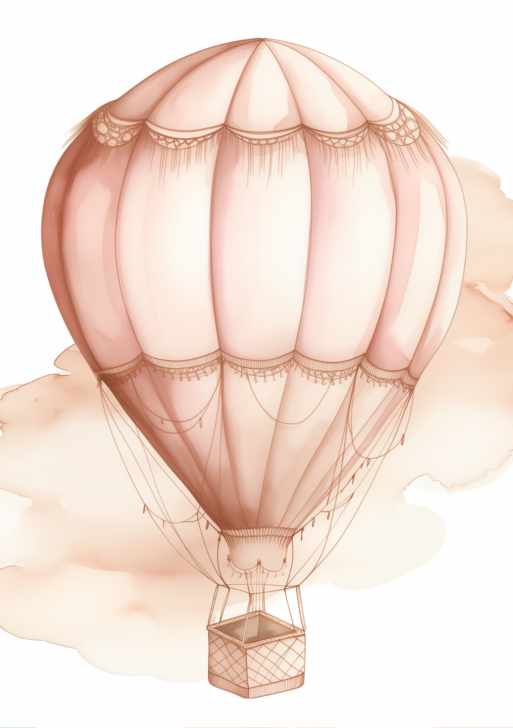 Vinyl Decal, Charming Vintage Style Hot Air Balloon Illustration Wall Art Decor Print for Nursery, B