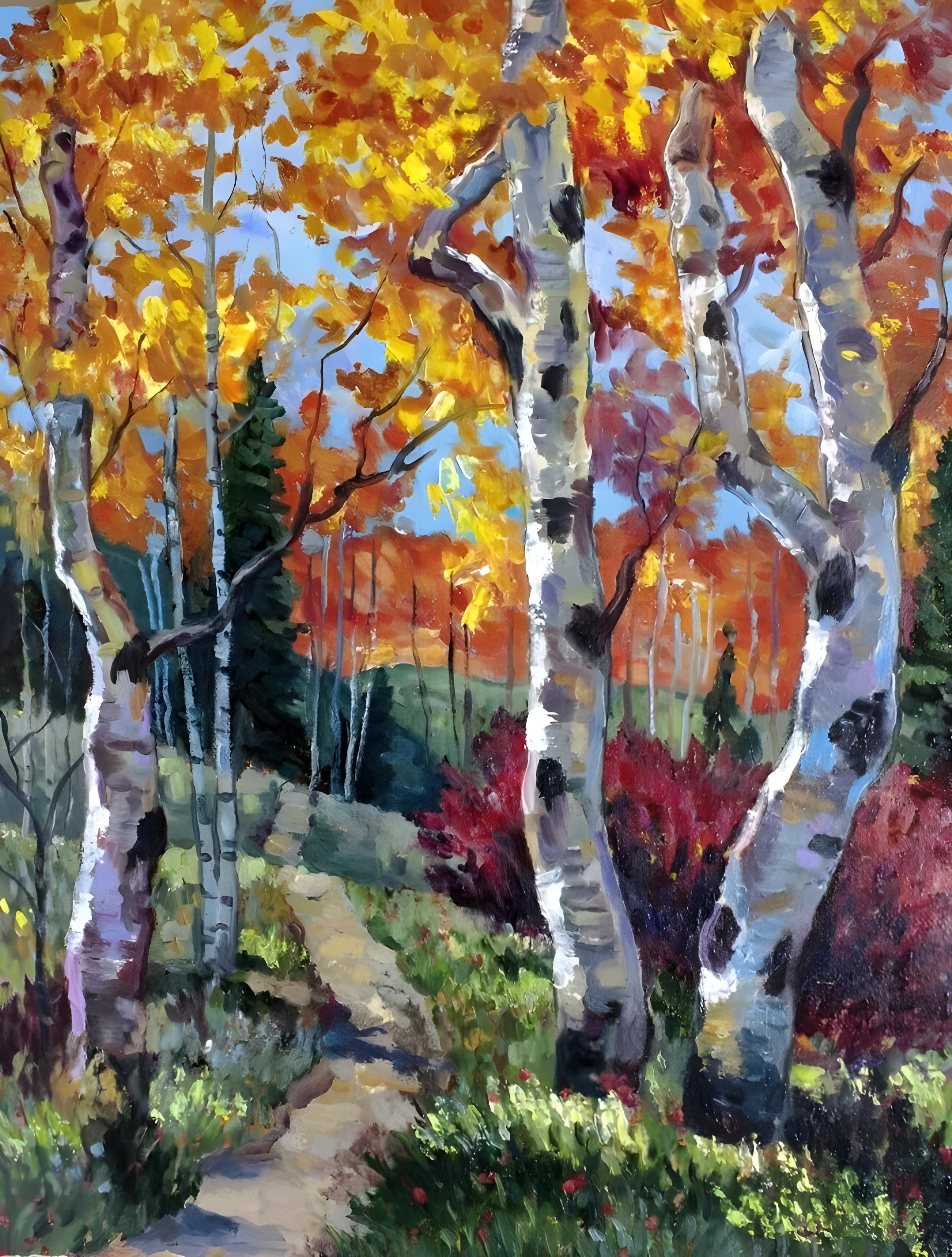 Vinyl Decal, Vibrant Forest Scene Hand-Painted Artwork on Canvas for Home or Office Decor (5" x 7")