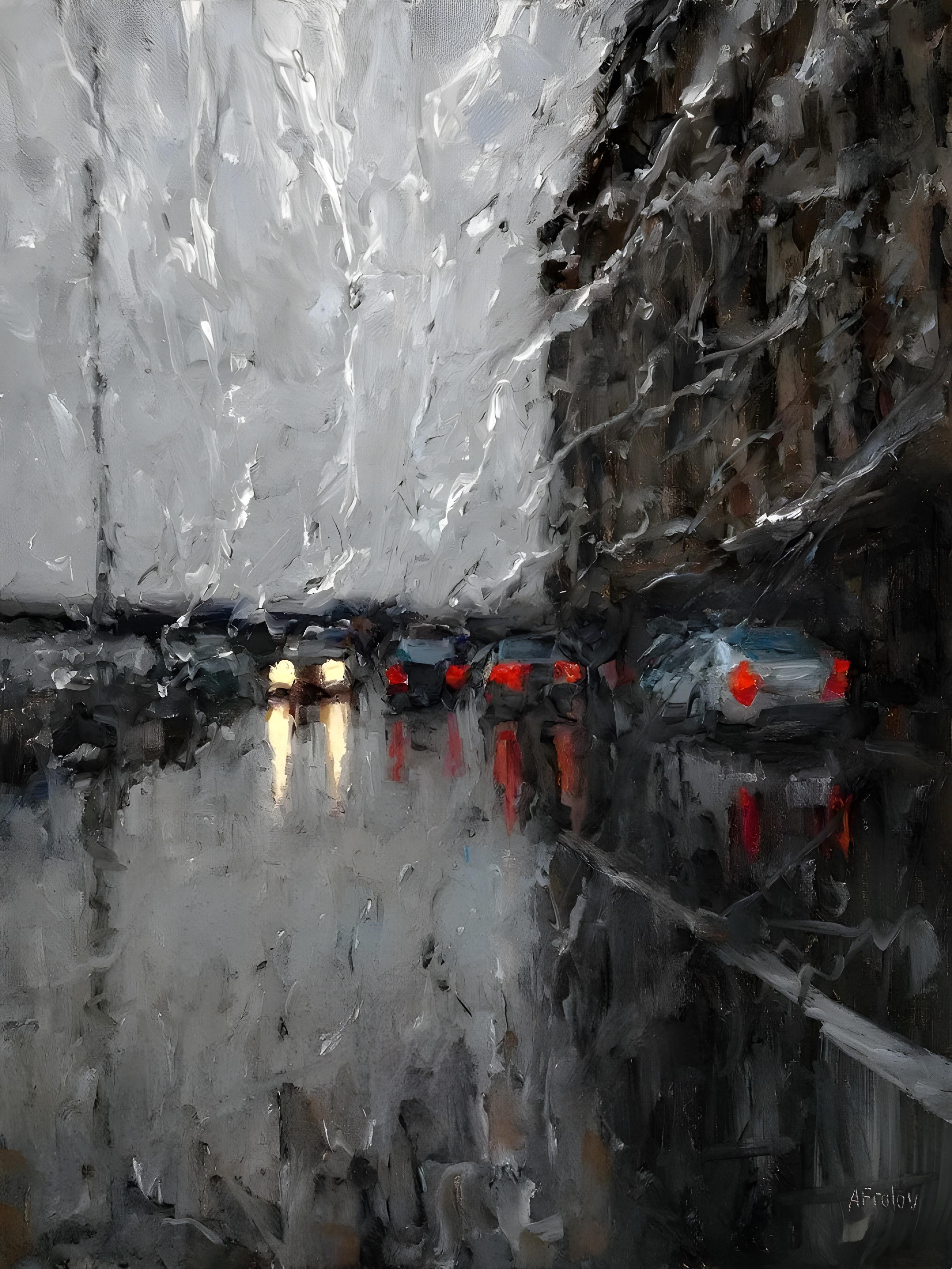 Vinyl Decal, Atmospheric Urban Evening Scene Artwork, Moody Abstract Rain View, Contemporary Wall De
