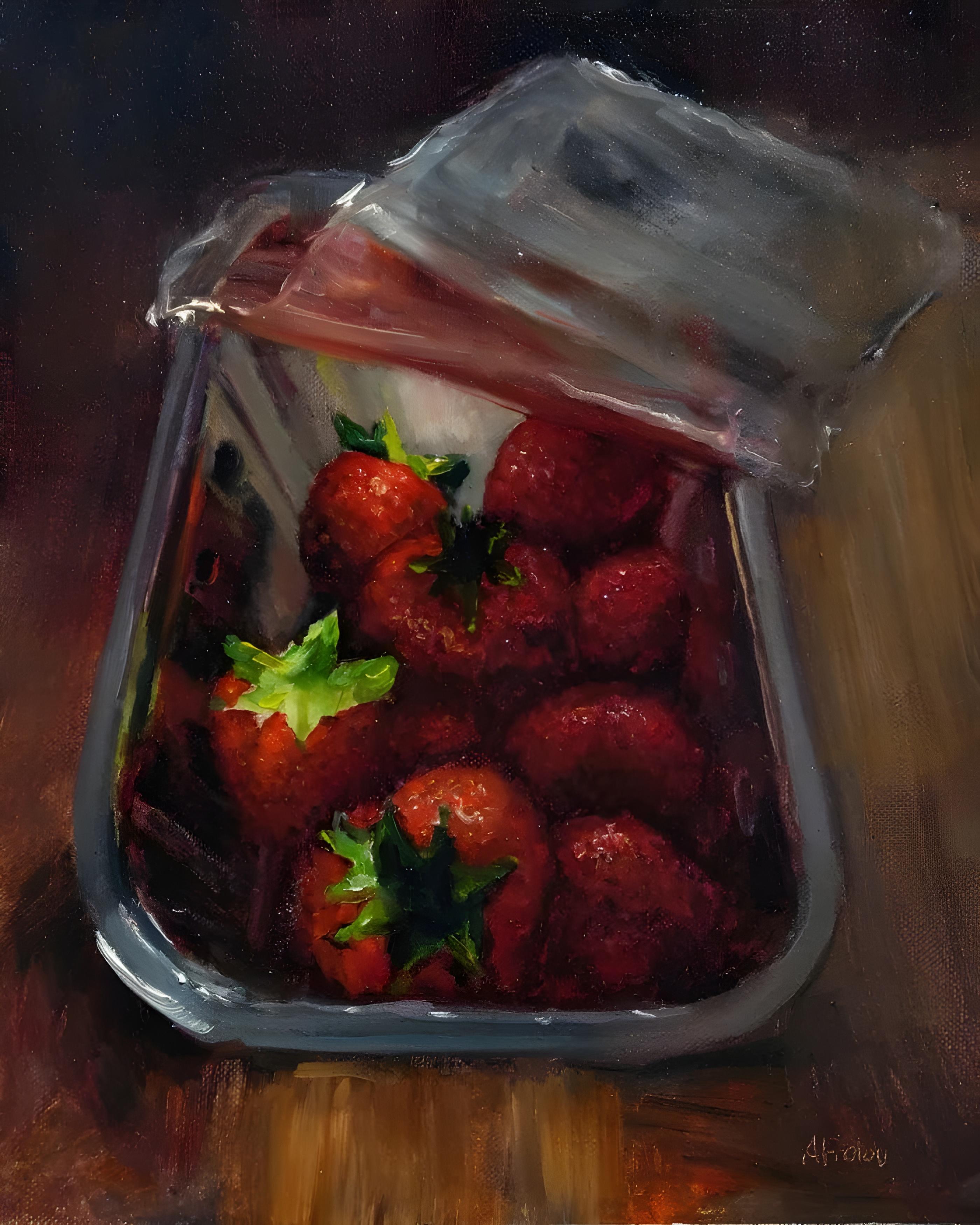 Vinyl Decal, Vibrant Still Life Depicting Freshly Gathered Crimson Produce in a Clear Storage Vessel