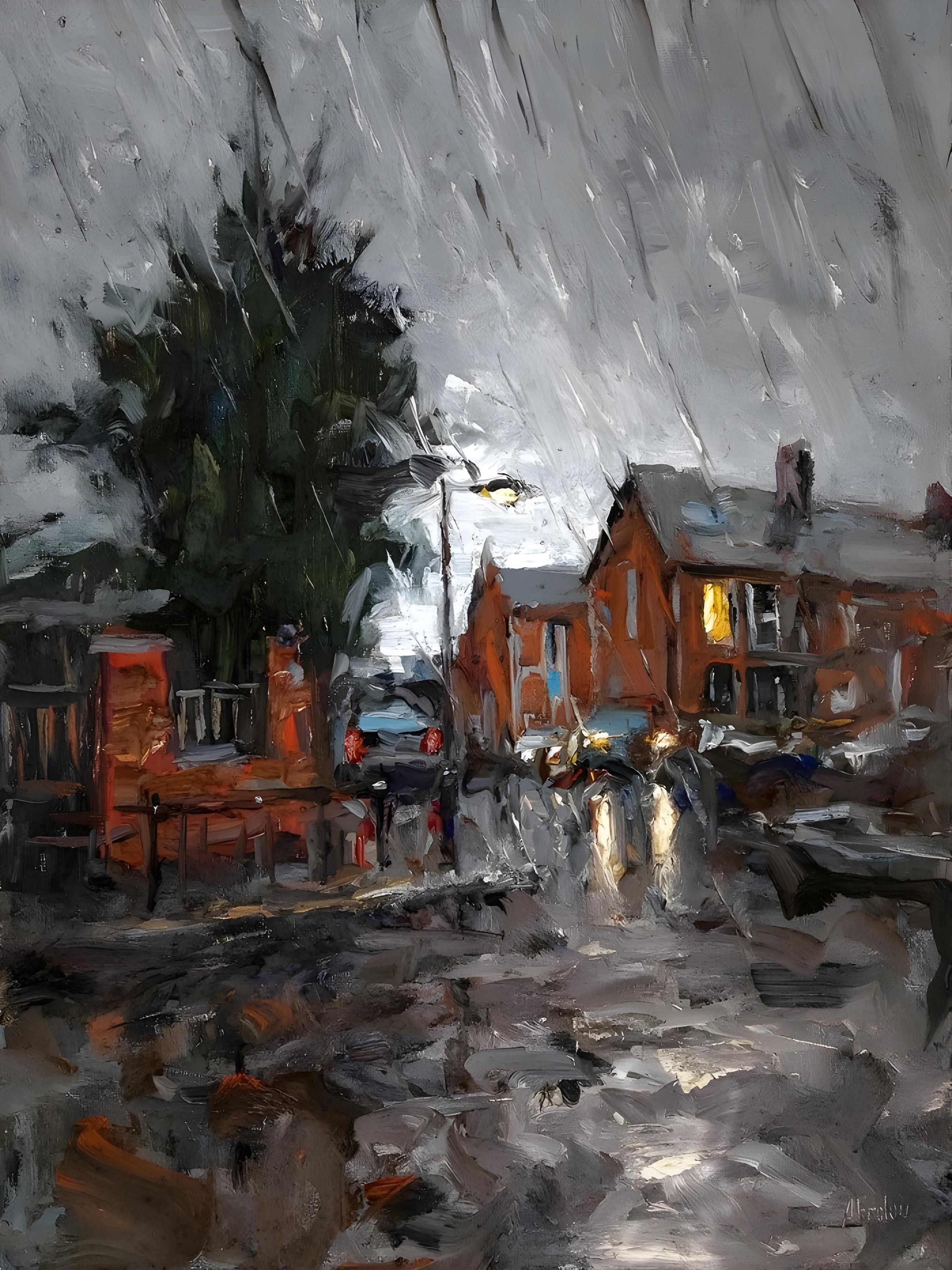 Vinyl Decal, Quiet Evening Amidst the Rain-Soaked Streets (5" x 7")