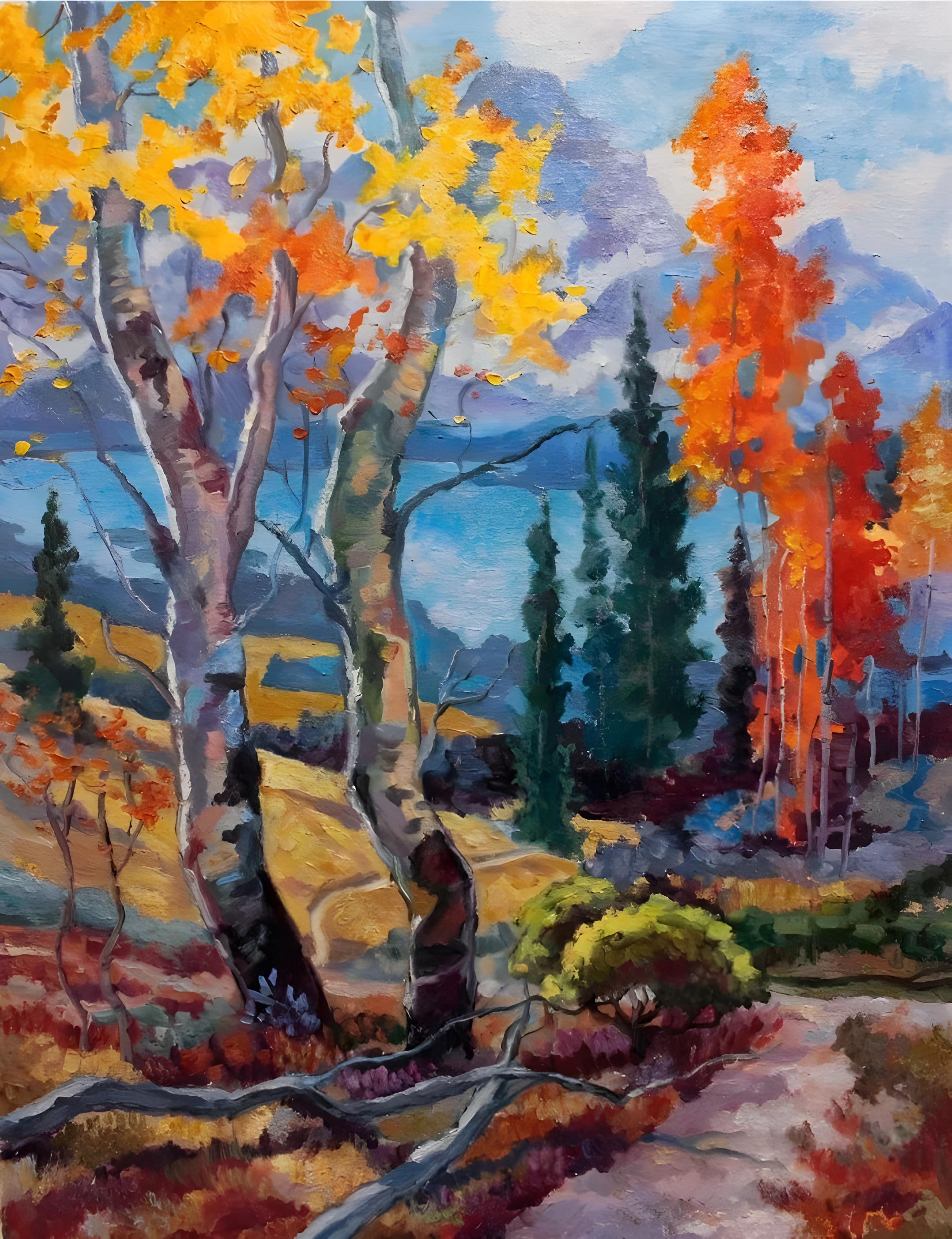 Vinyl Decal, Vibrant Autumn Portrait Artwork on Canvas (5" x 7")