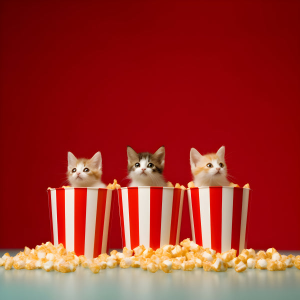 Vinyl Decal, Three Adorable Kittens in Popcorn Boxes (5" x 7")