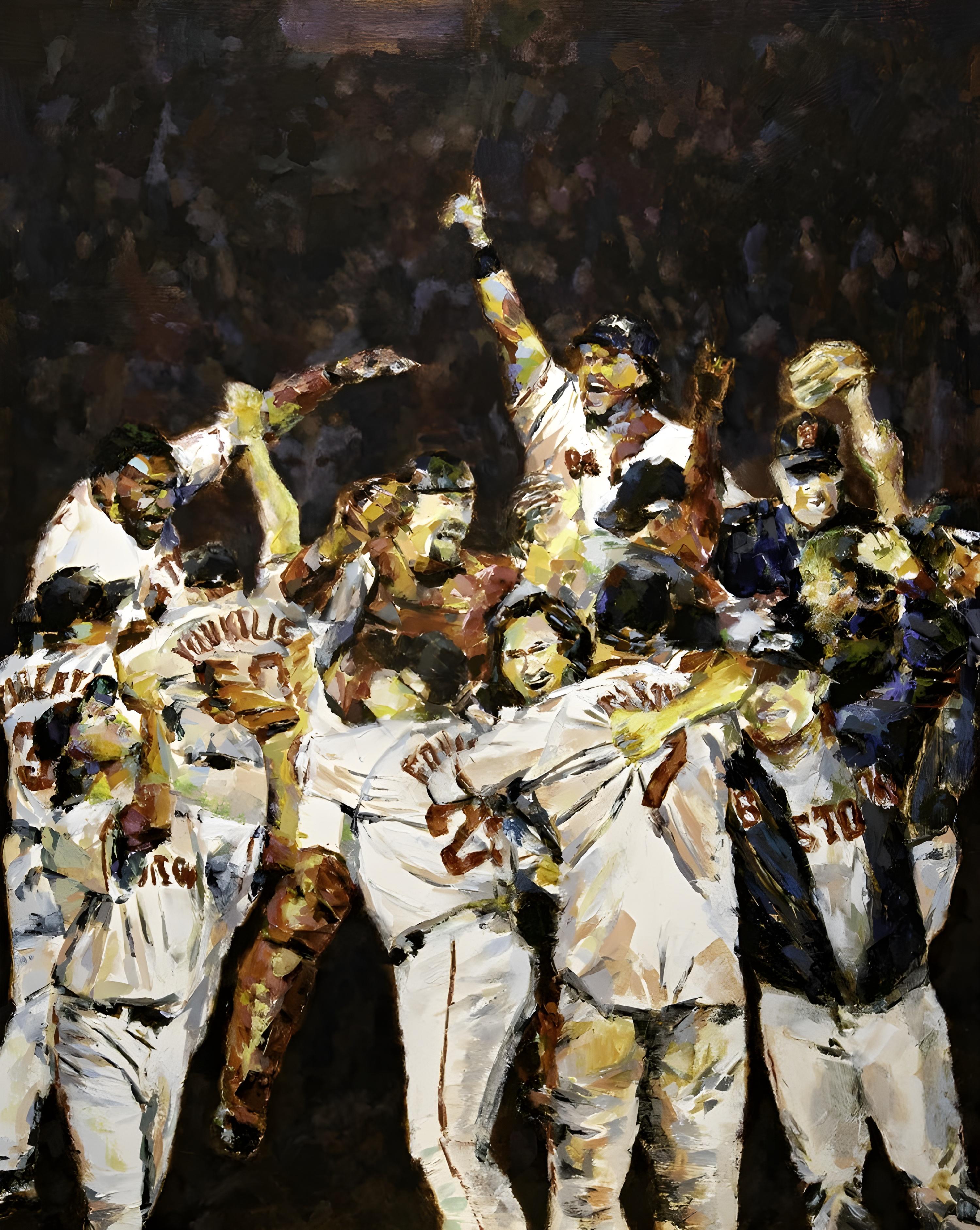 Vinyl Decal, Joyful Team Celebration Art Print on Canvas, Capturing the Ecstasy of a Championship Wi