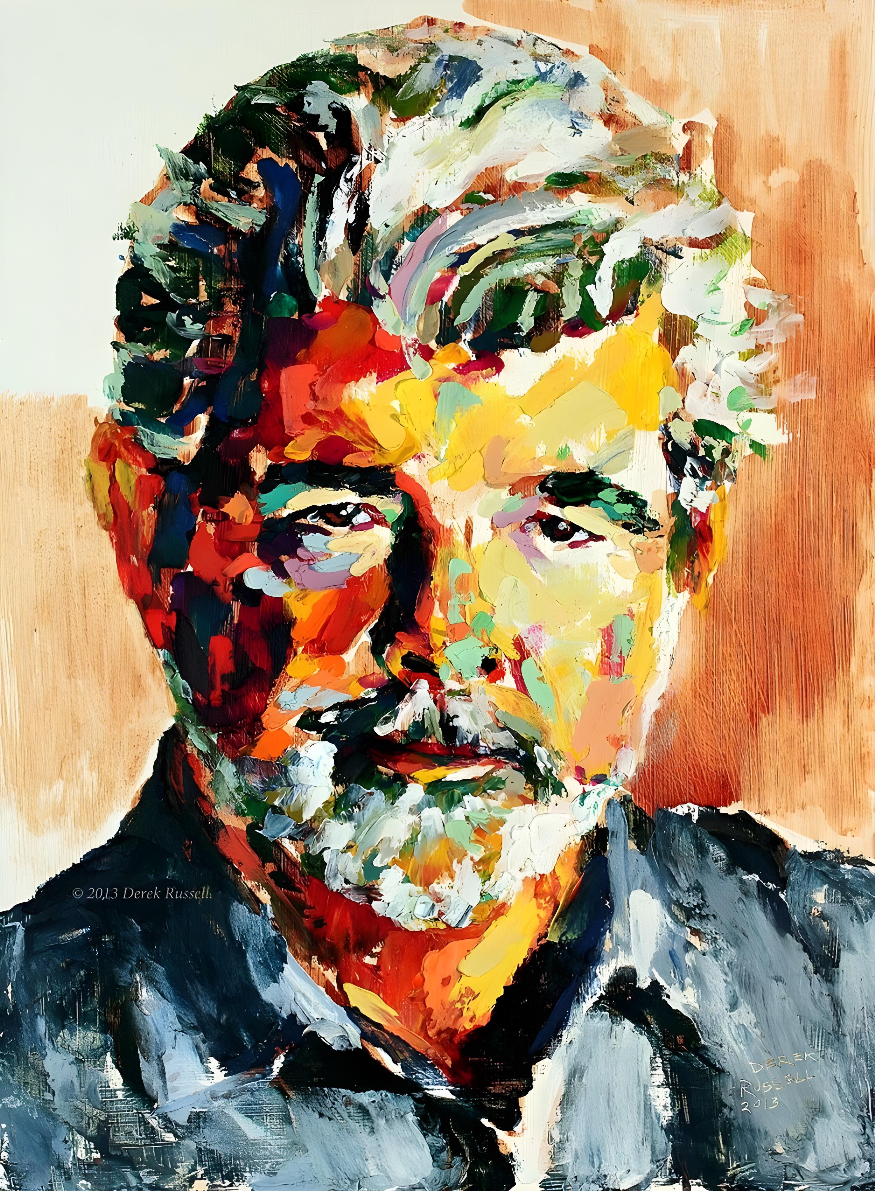 Vinyl Decal, Textured Palette Knife Portrait of a Distinguished Silver-Haired Gentleman - Original A