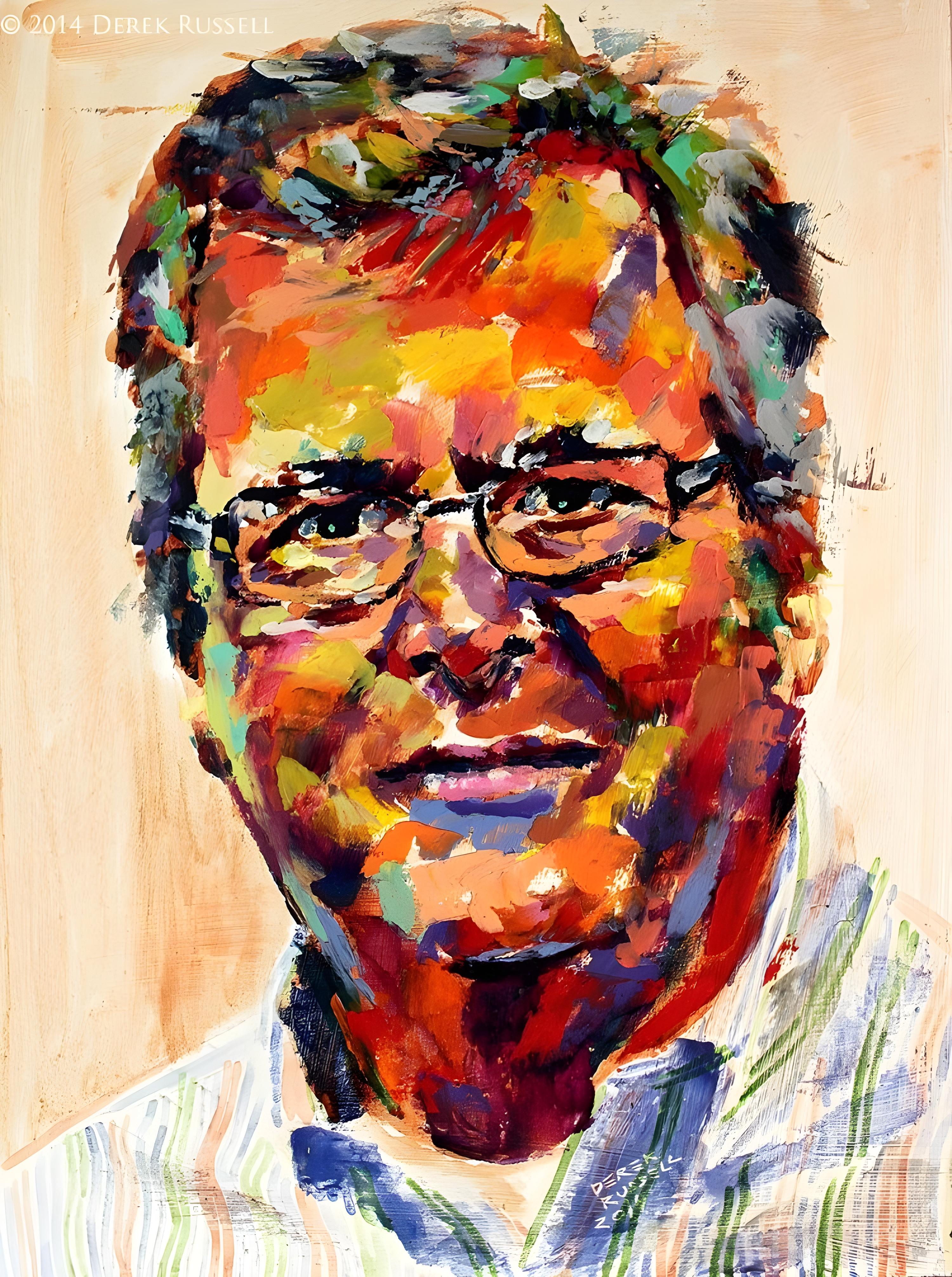 Vinyl Decal, Vibrant Portrait Painting of a Distinguished Individual in a Striped Shirt (5" x 7")