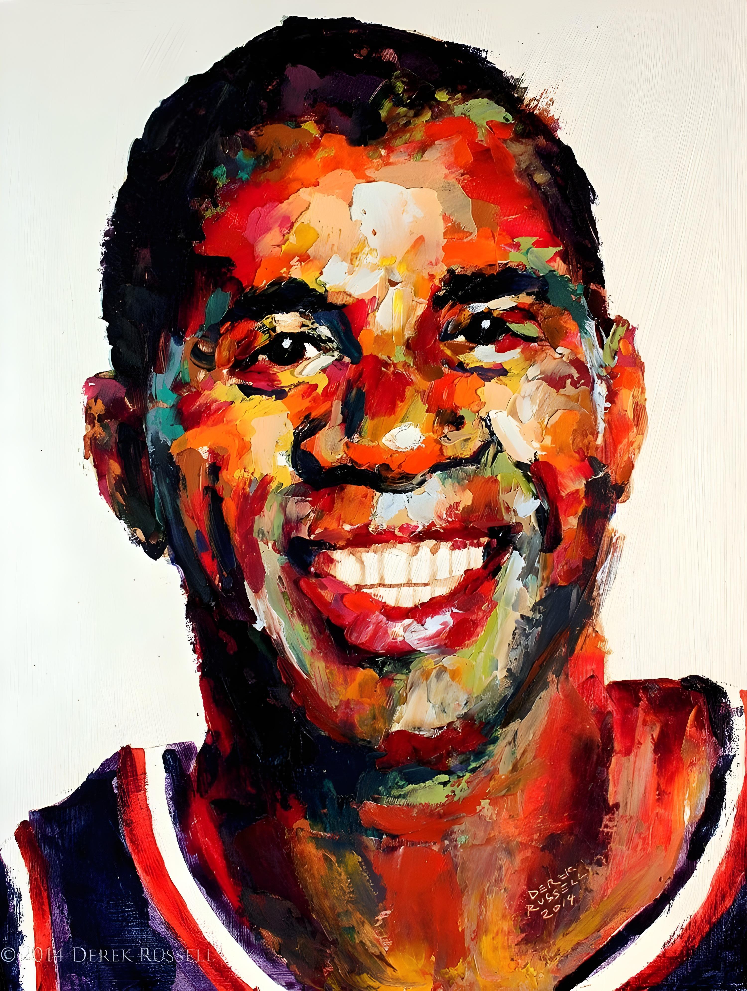 Vinyl Decal, Vibrant Original Palette Knife Oil Painting of a Smiling Male Athlete on Canvas by Arti