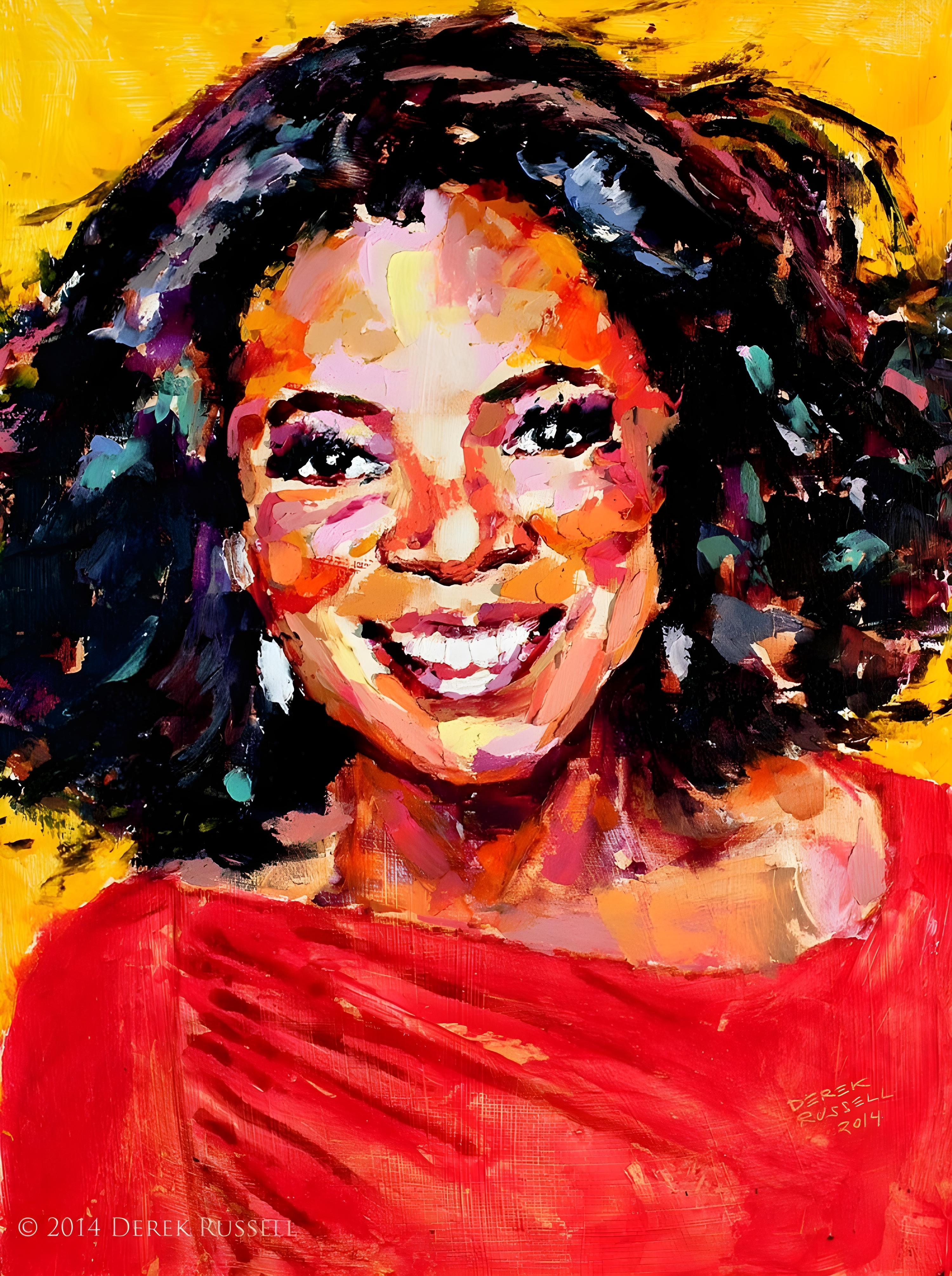 Vinyl Decal, Vibrant Colorful Palette Knife Painting of a Smiling Woman, Modern Impressionist Style